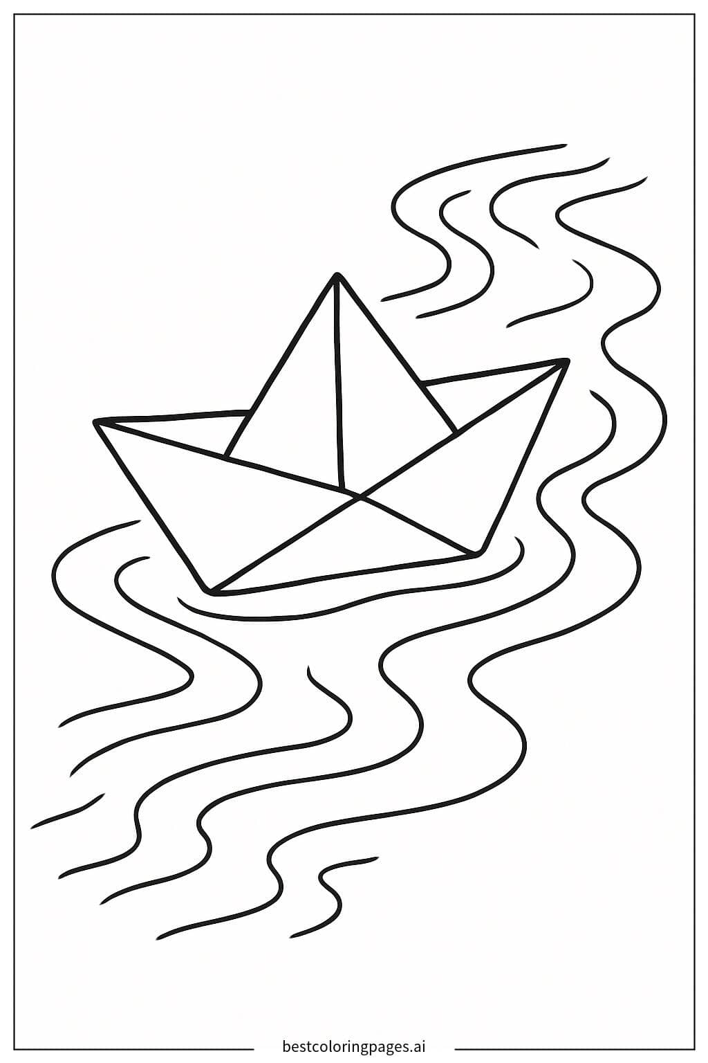 Desenhos de Barquinho de Papel Flutuando em um Riacho para Colorir