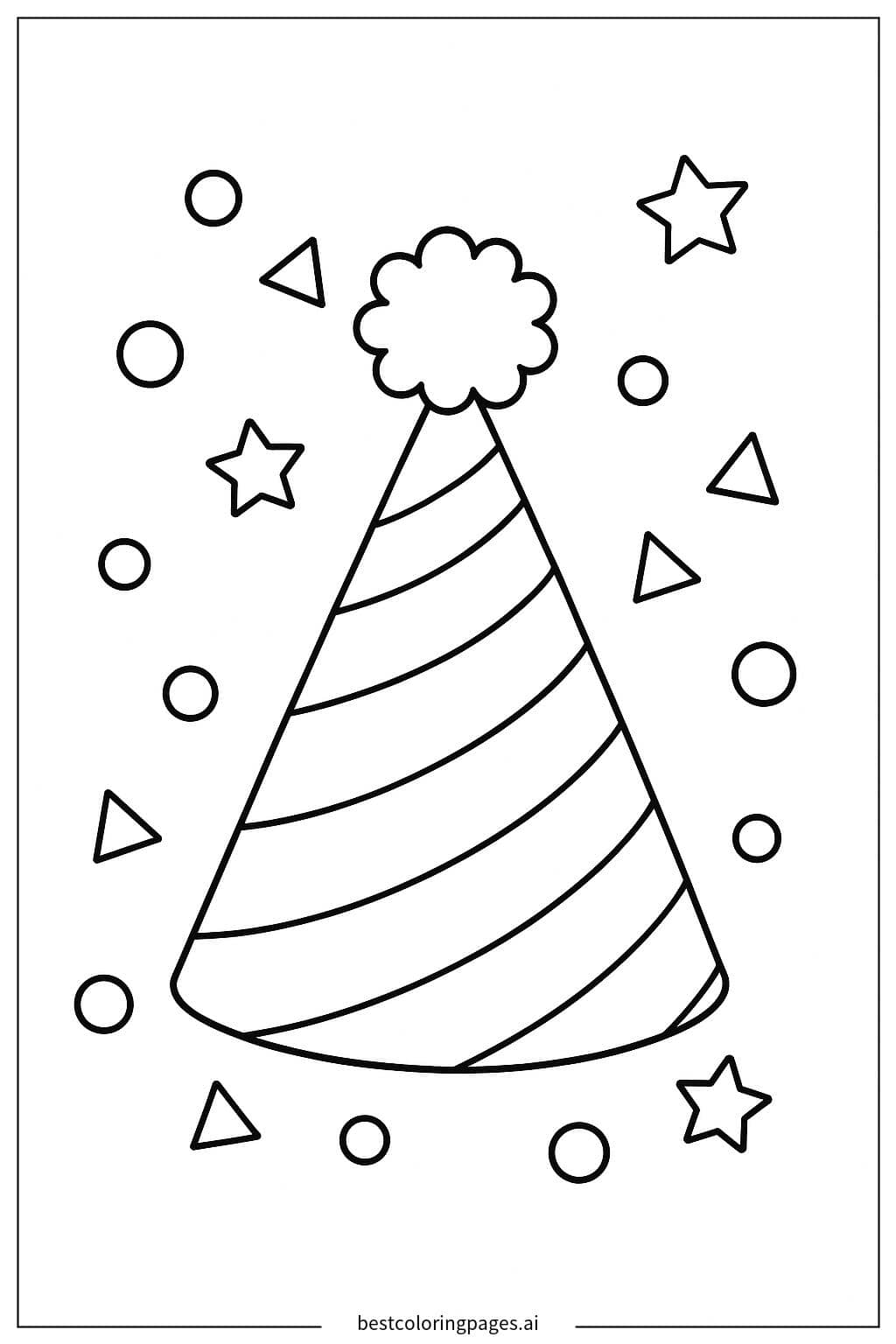 Party Hat and Confetti Coloring Page