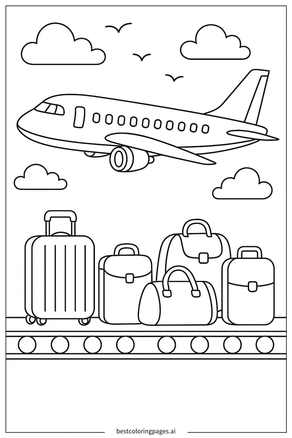 Desenhos de Avião de Passageiros com Bagagens para Colorir