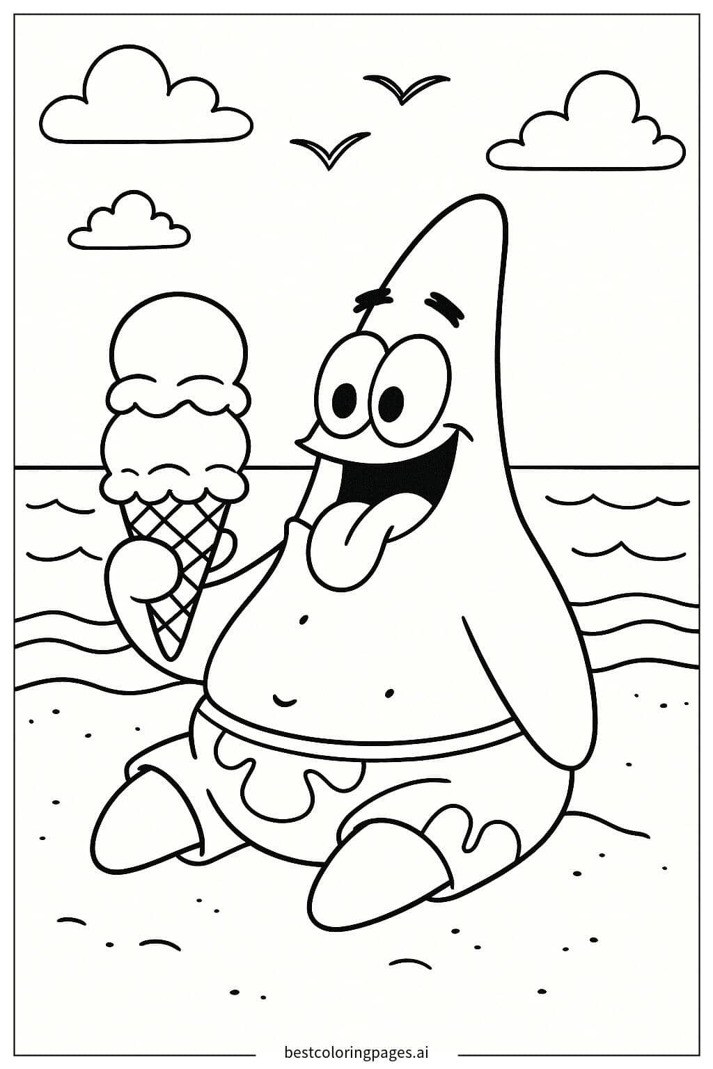 Patrick Enjoying an Ice Cream Delight Coloring Page