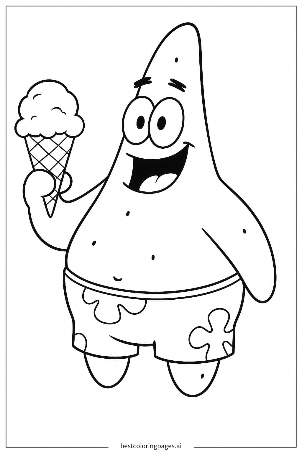 Patrick Enjoying Ice Cream Coloring Page