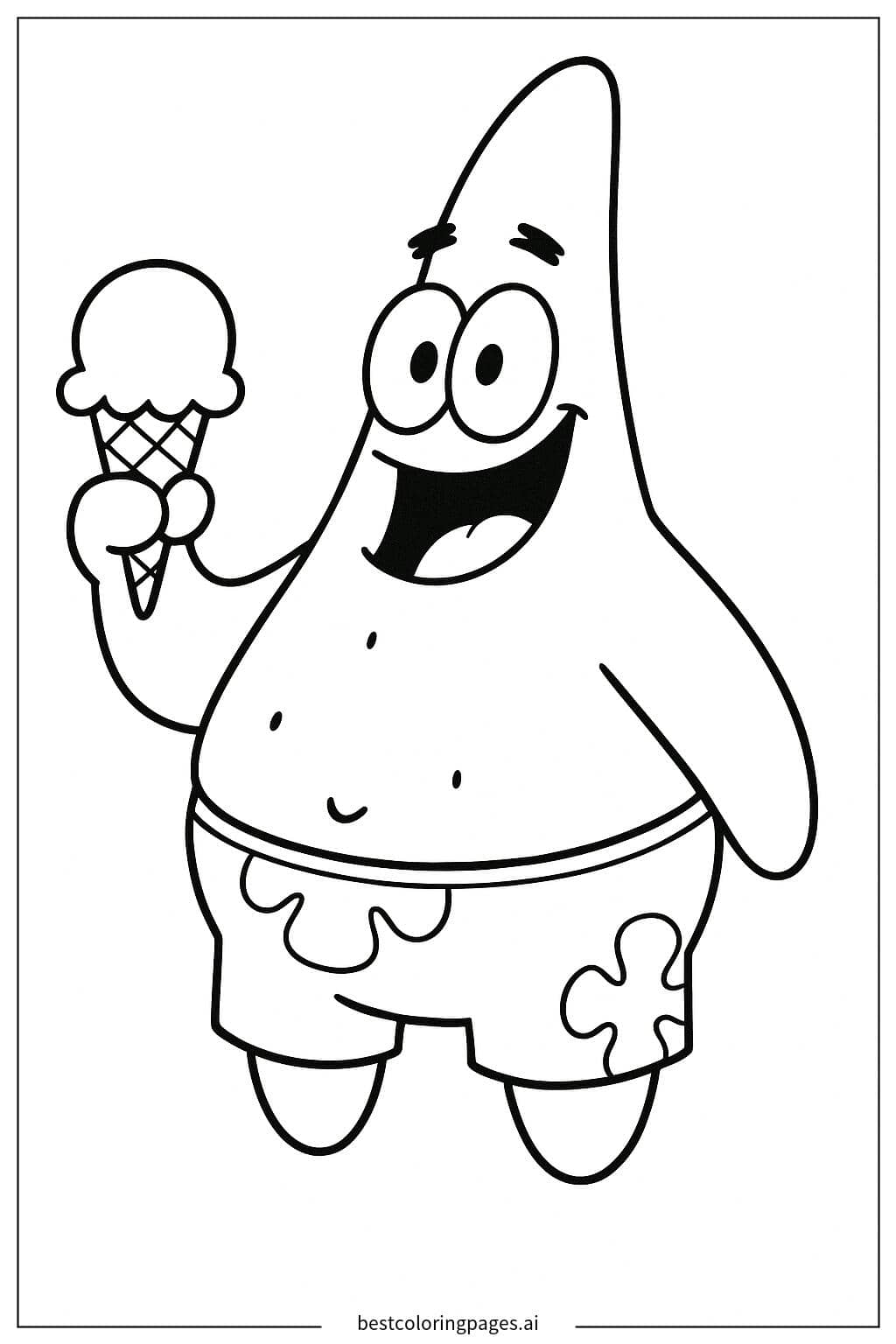 Patrick Star Enjoying an Ice Cream Treat Coloring Page