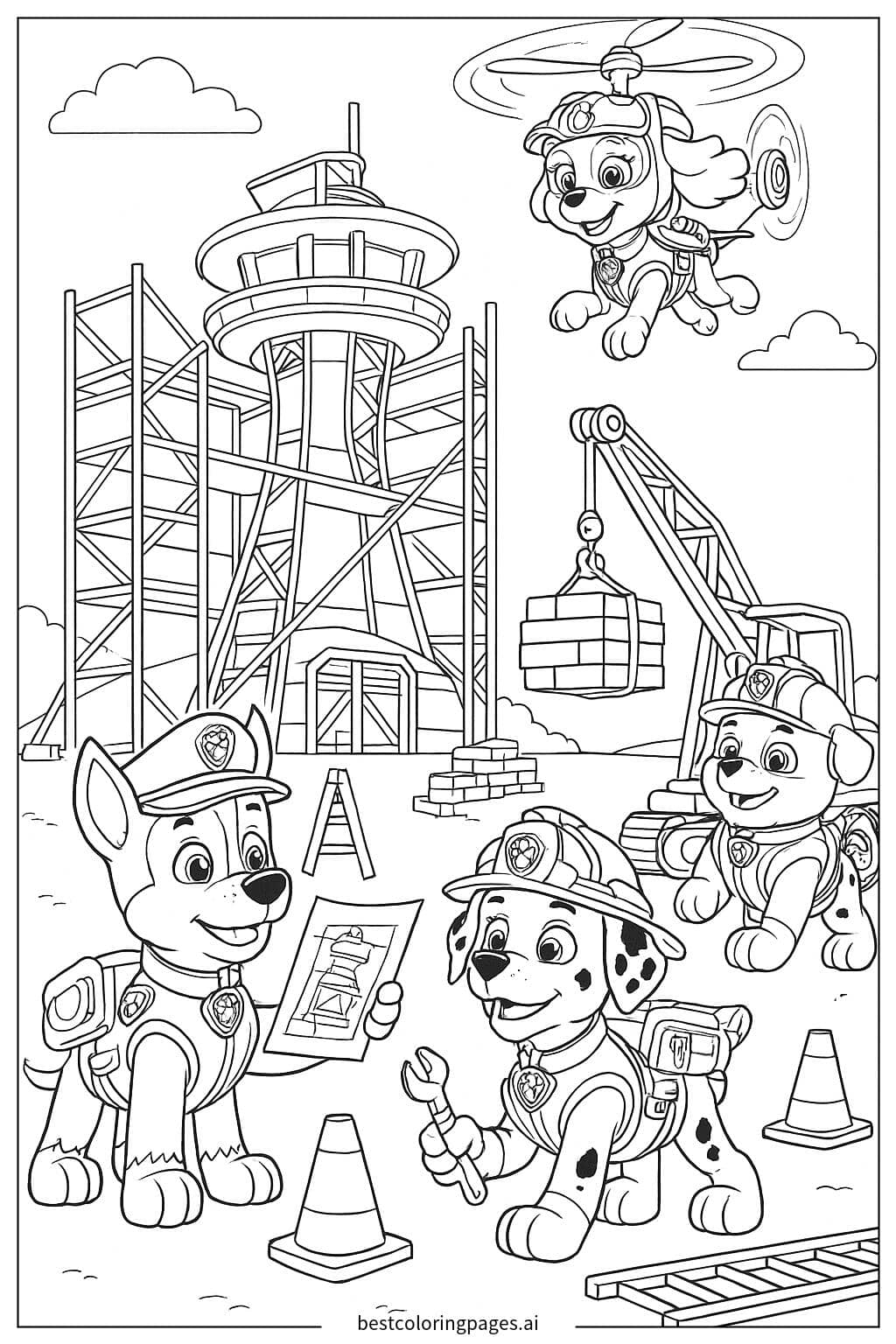 Paw Patrol: Building a Rescue Tower Coloring Page