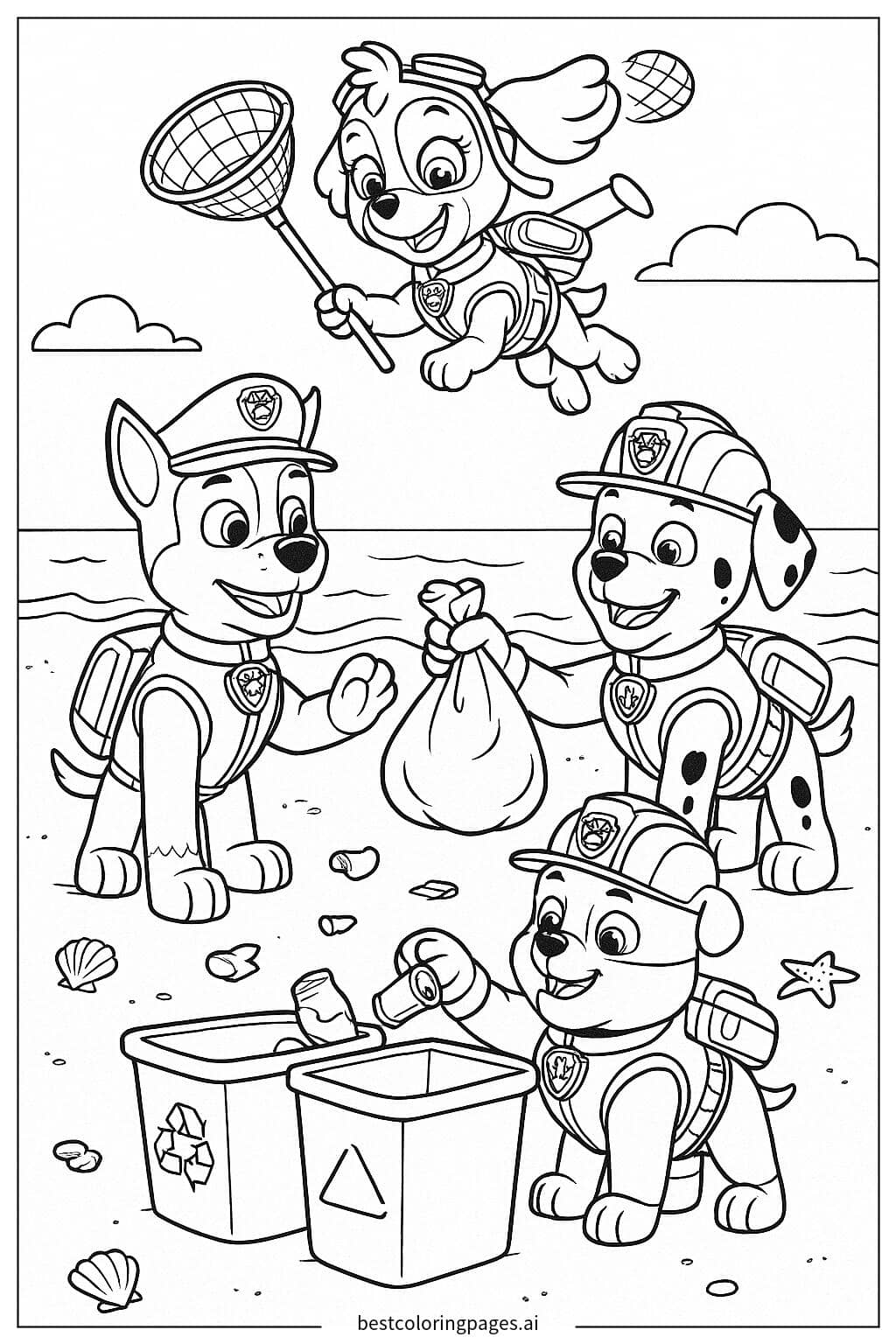 Paw Patrol Beach Clean-Up Adventure Coloring Page