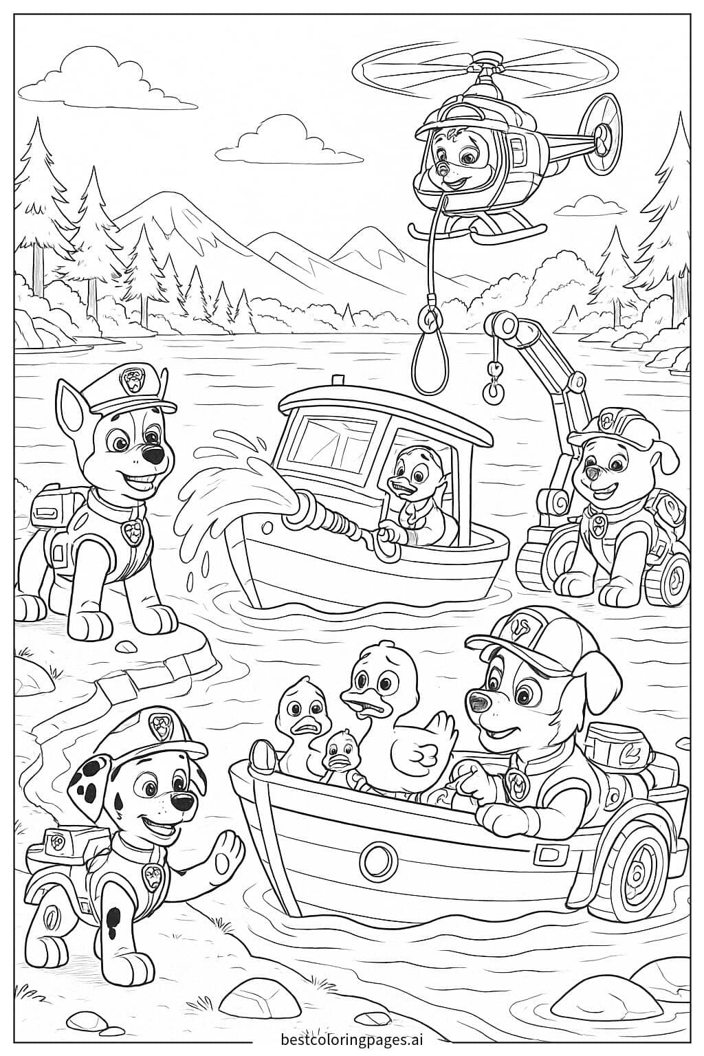 Paw Patrol Heroes Rescue a Boat in Trouble Coloring Page
