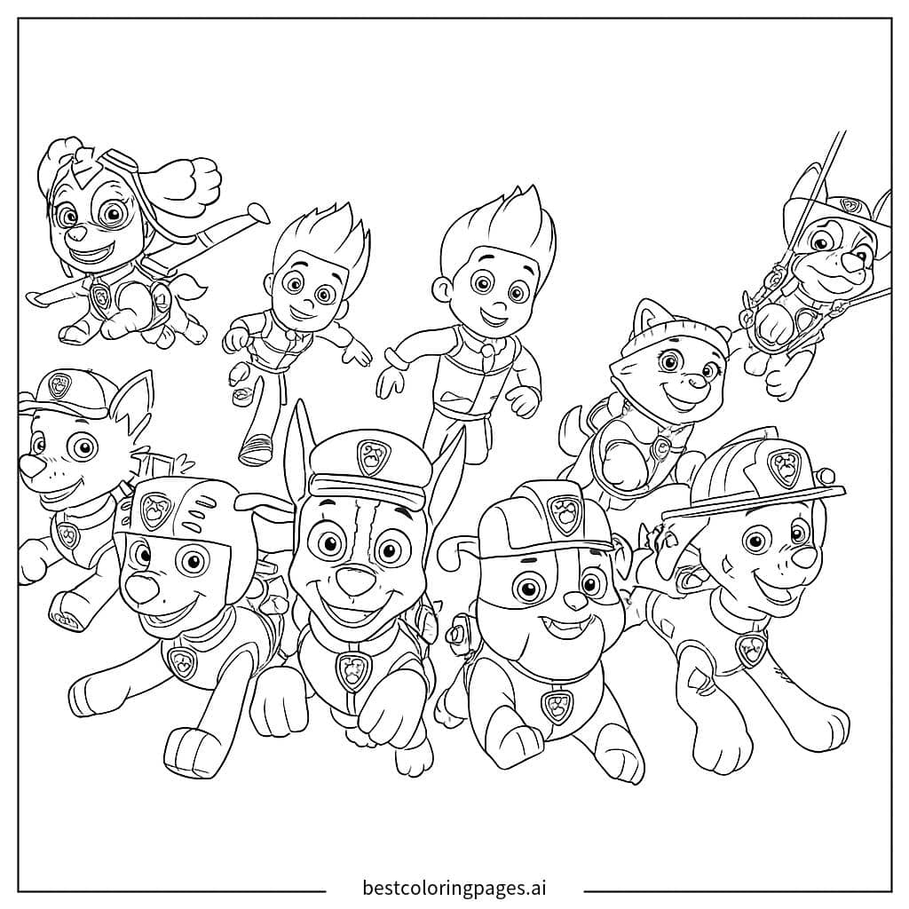Coloriage L'équipe de la Pat'Patrouille