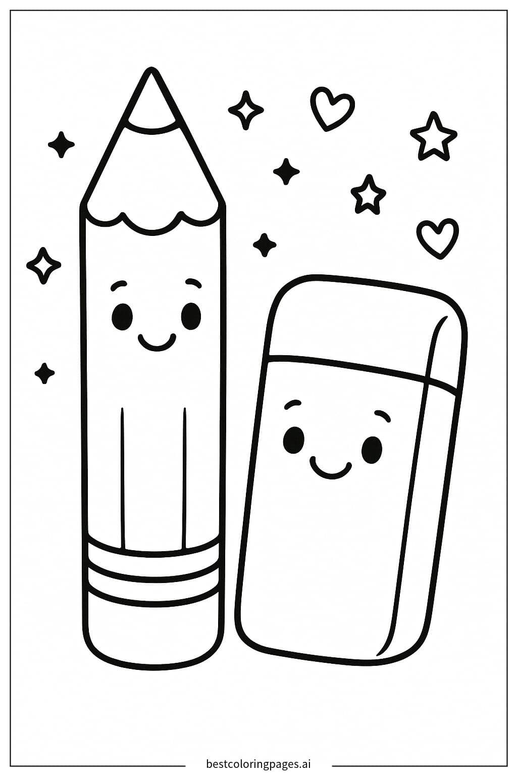 Pencil and Eraser - Back to School Fun Coloring Page