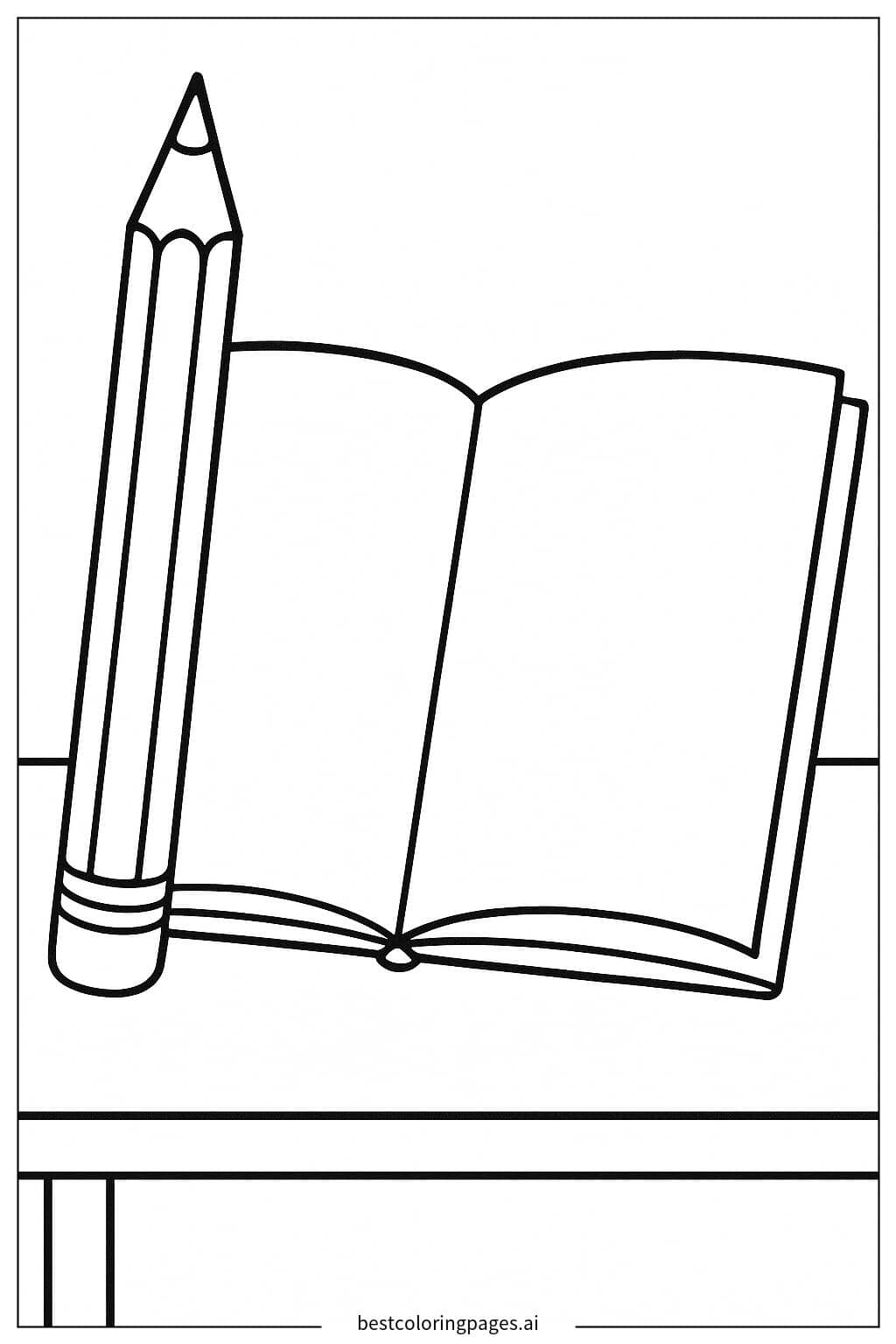 Pencil and Notebook on Desk Coloring Page