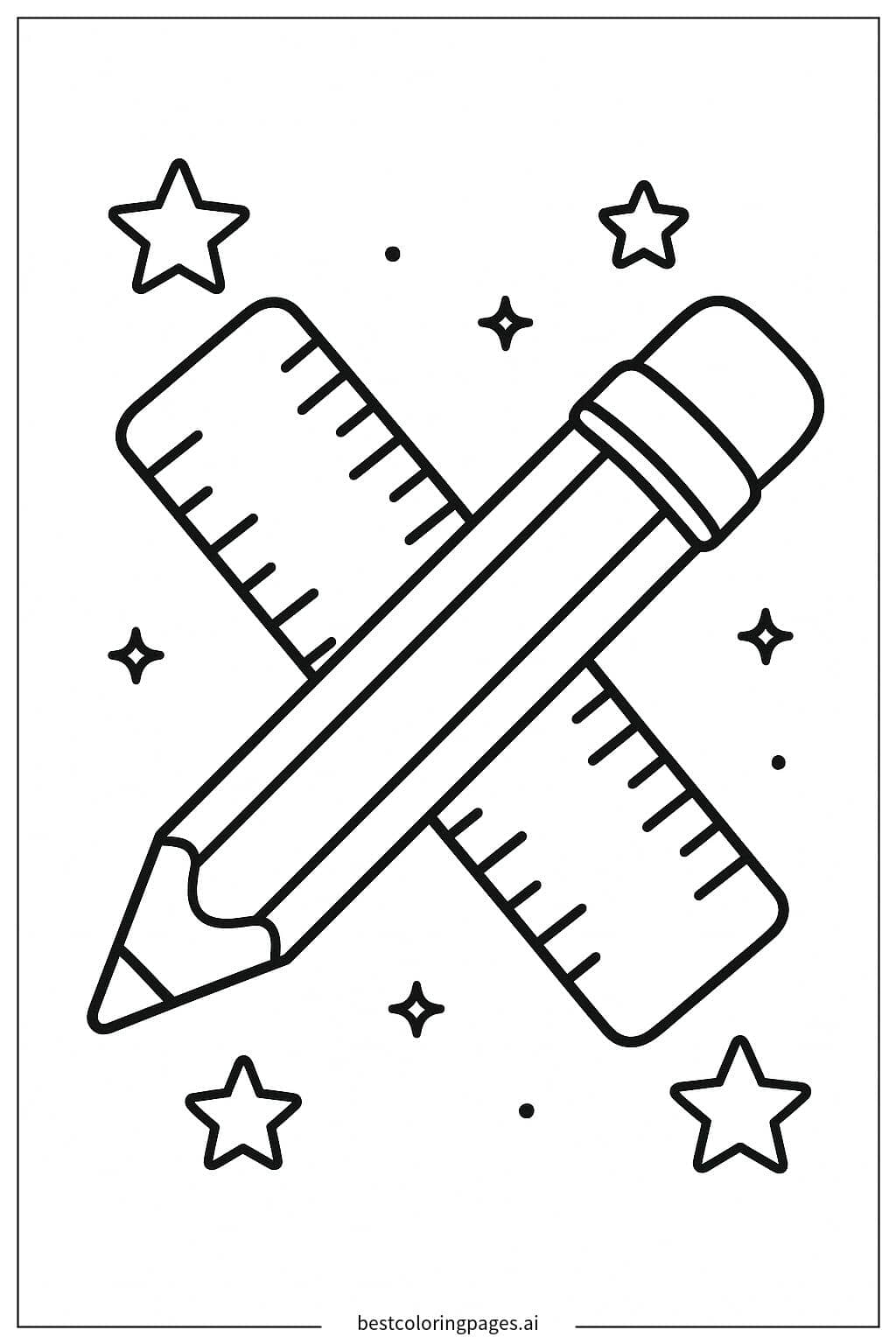 Pencil and Ruler Crossing Each Other Coloring Page