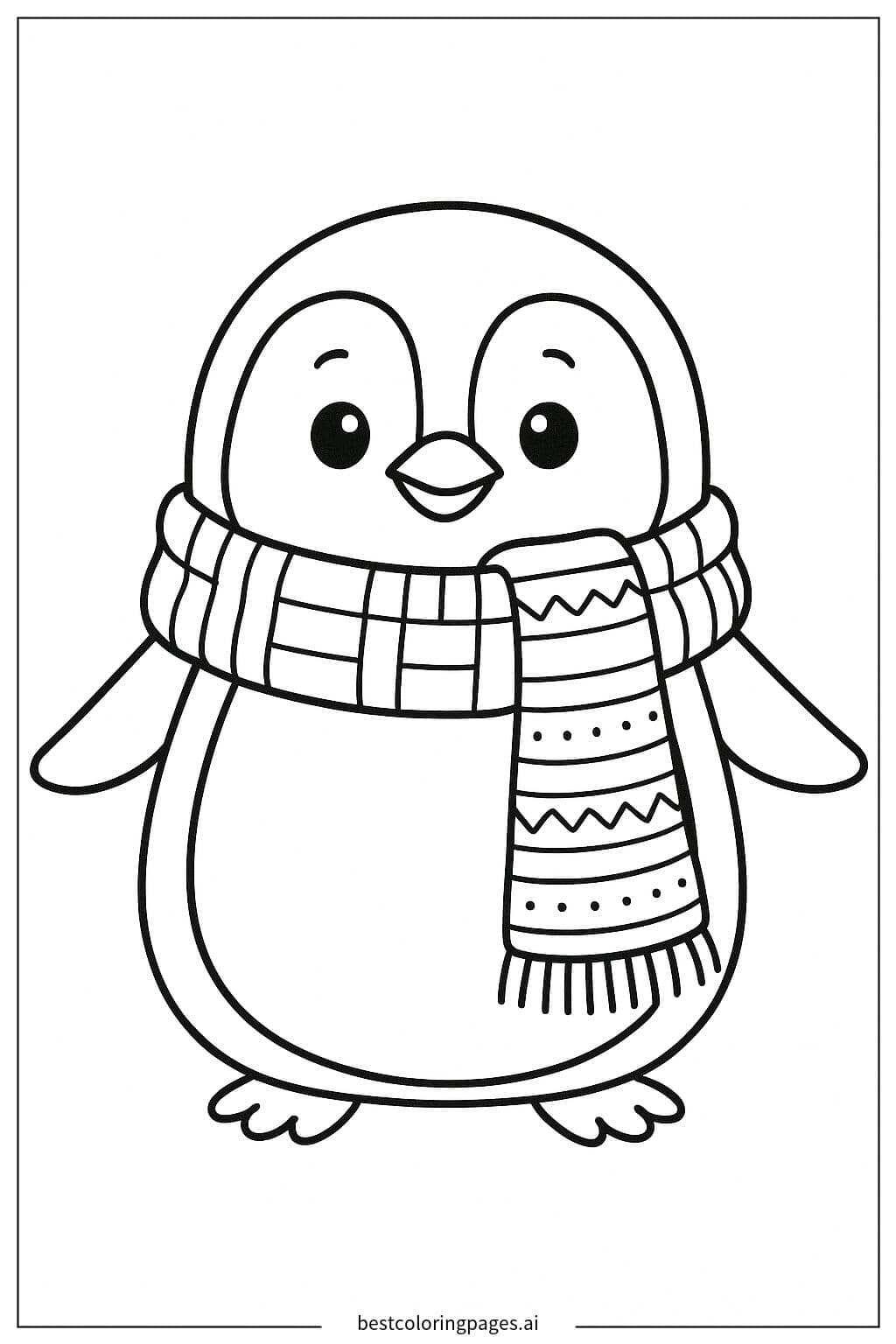 Penguin Wearing a Cozy Scarf Coloring Page