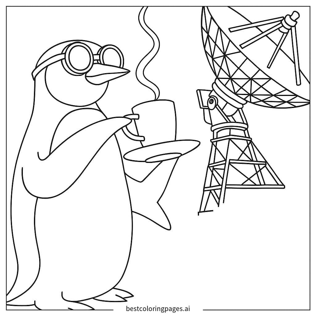 コーヒーを持つペンギン のぬりえ
