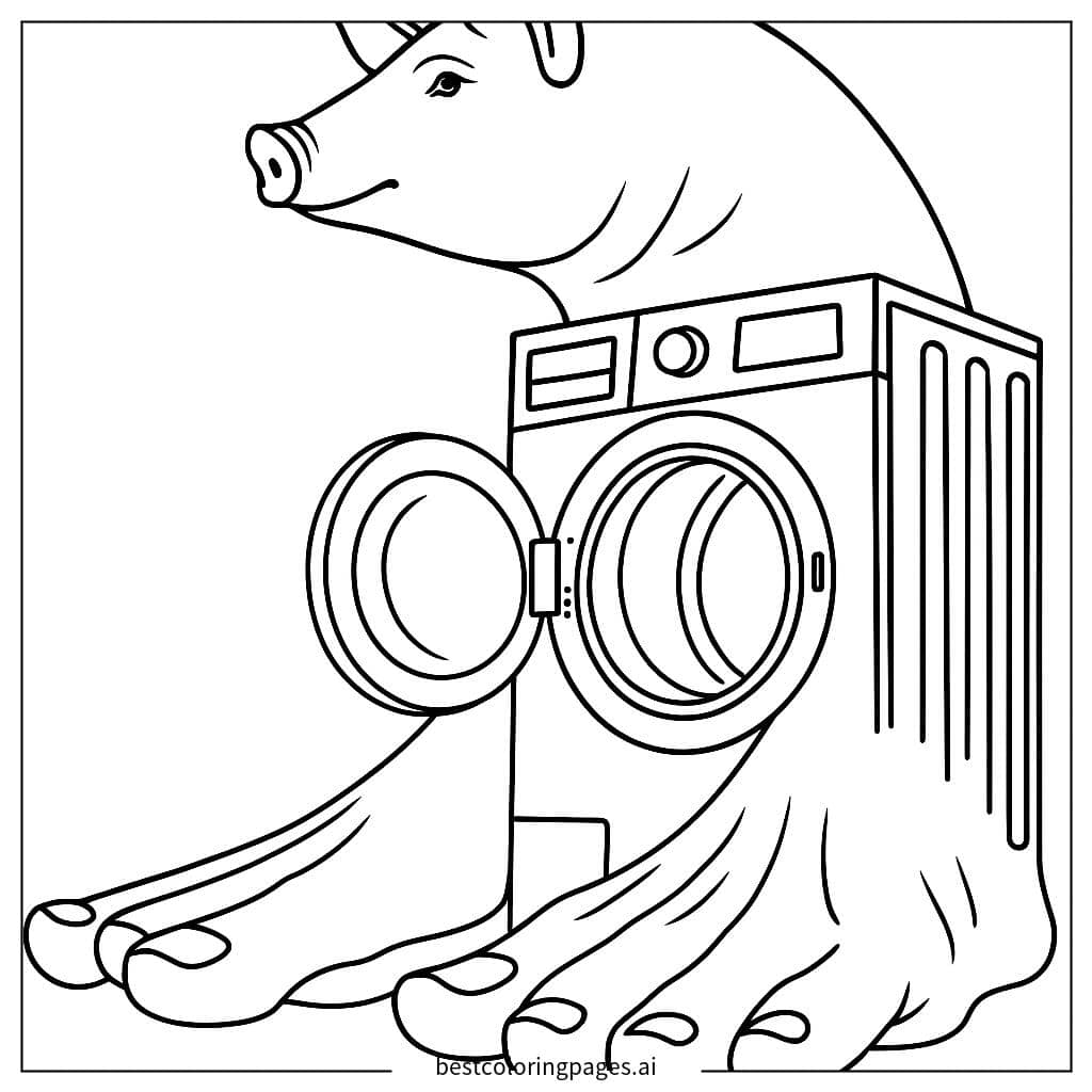 洗濯機の足を持つ豚 のぬりえ