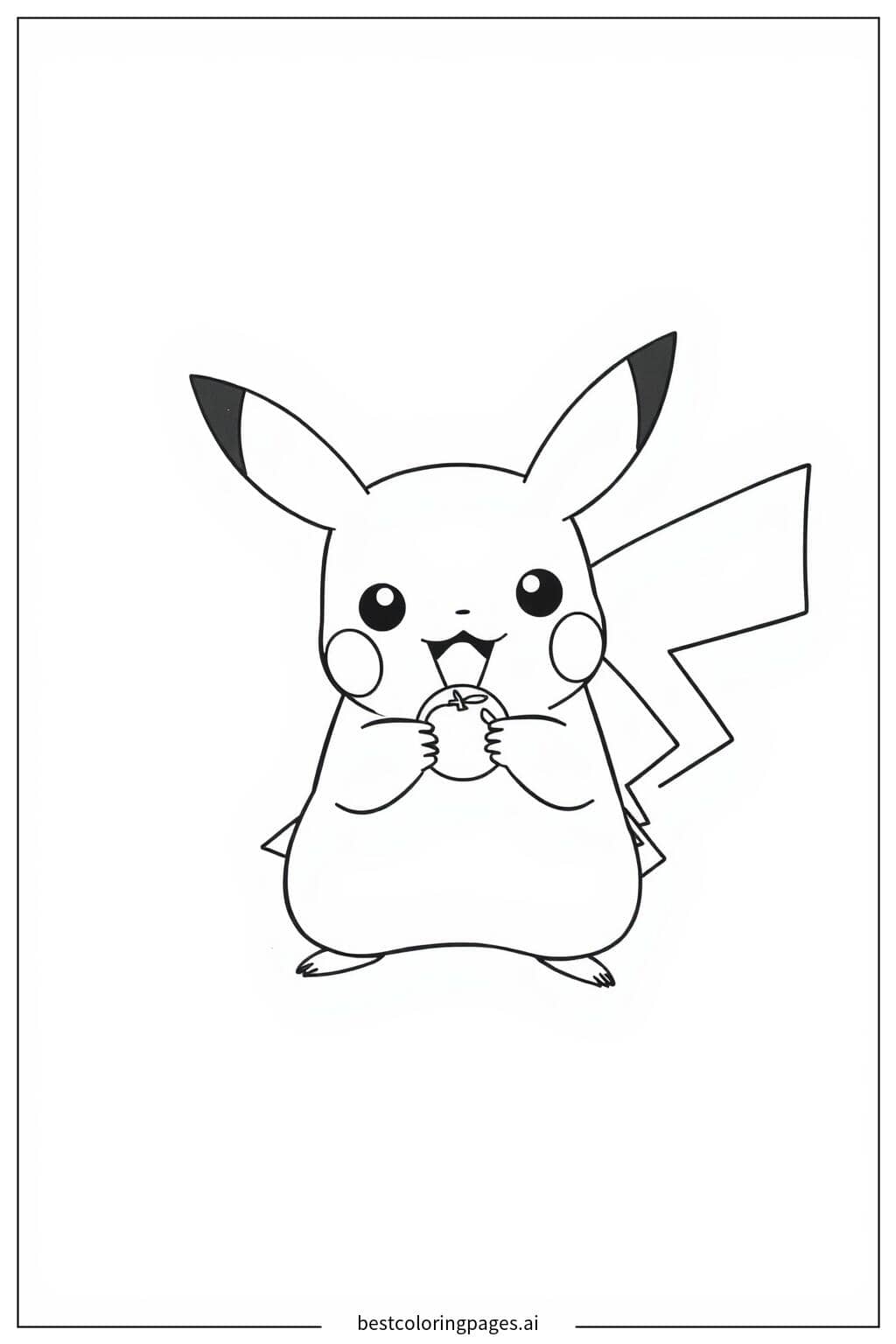 Gambar Mewarnai Pikachu makan buah beri