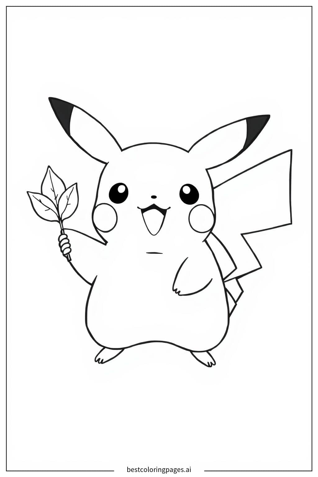 Gambar Mewarnai Pikachu memegang daun kecil
