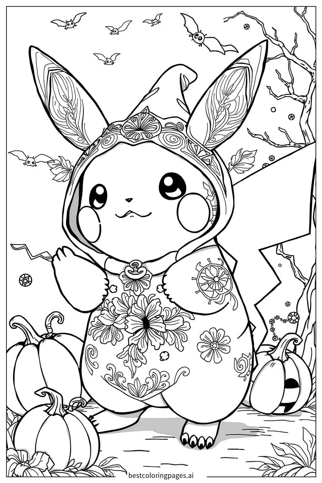 Gambar Mewarnai Pikachu dalam Kostum Halloween