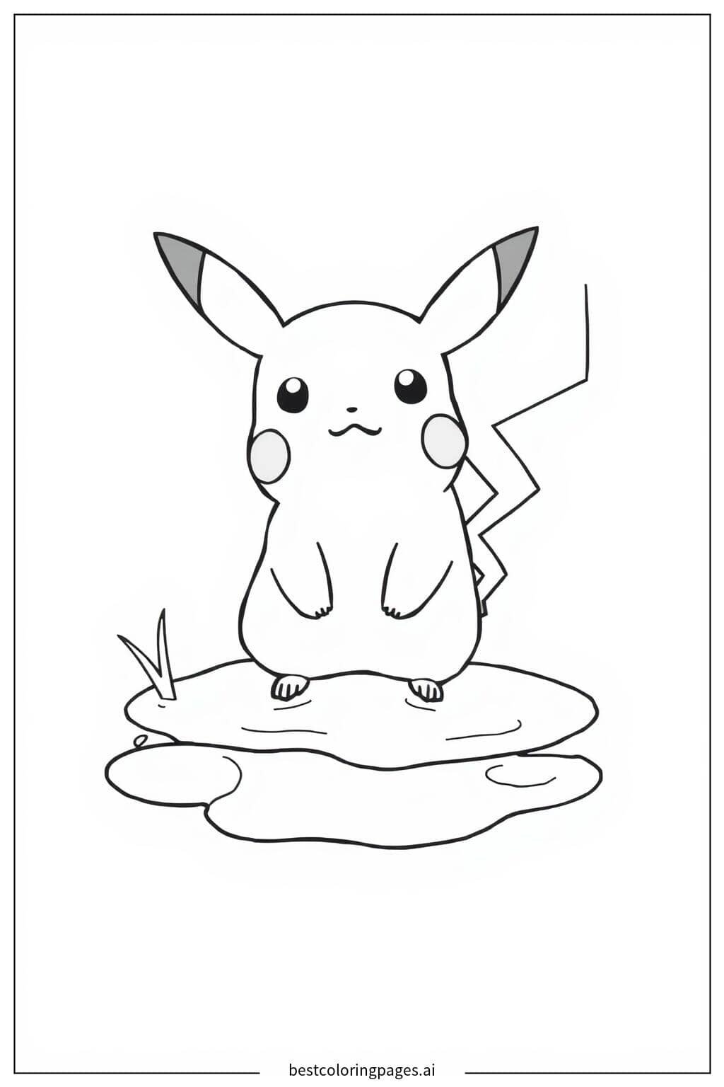 Gambar Mewarnai Pikachu di Genangan Kecil