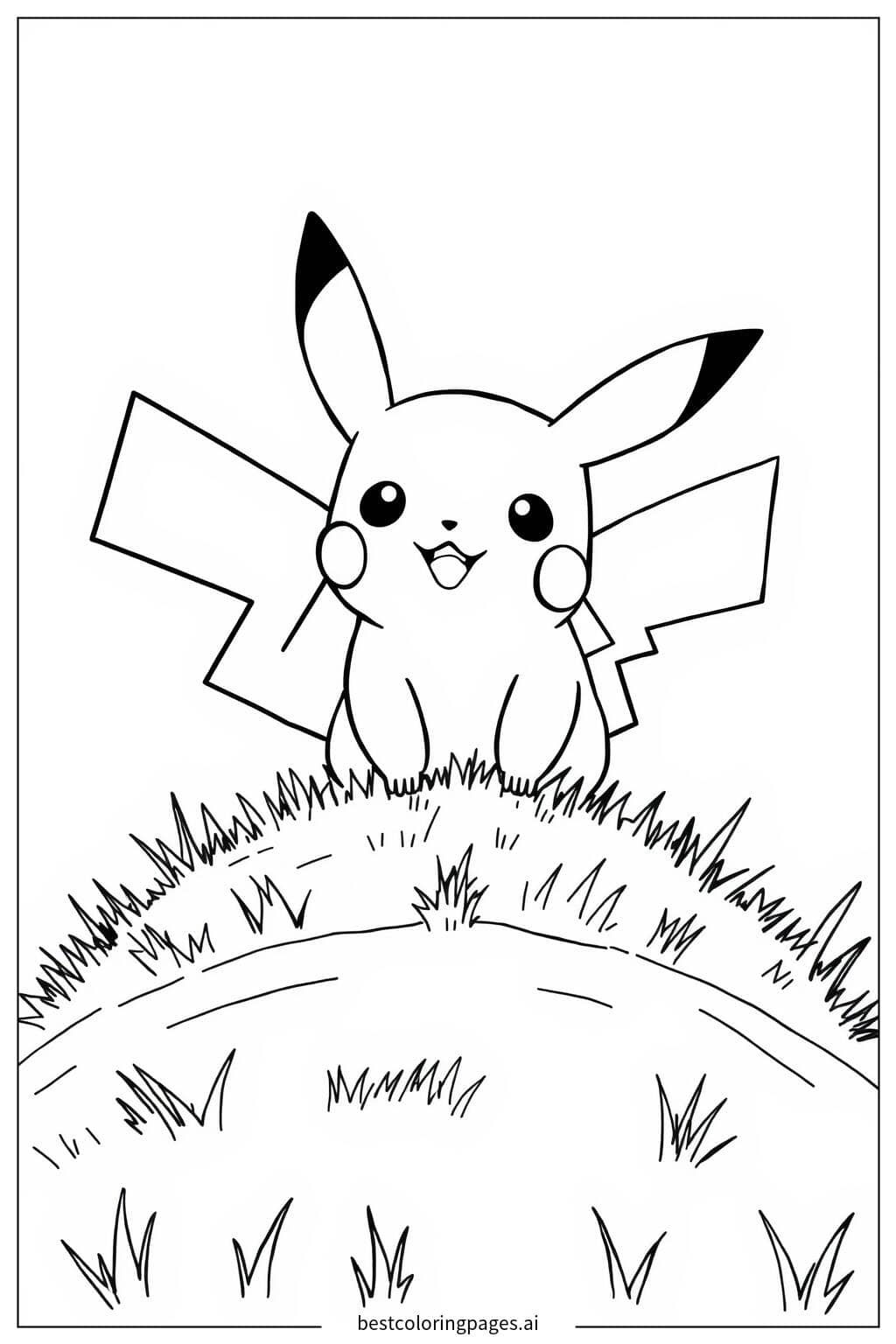 Gambar Mewarnai Pikachu di Bukit Berumput