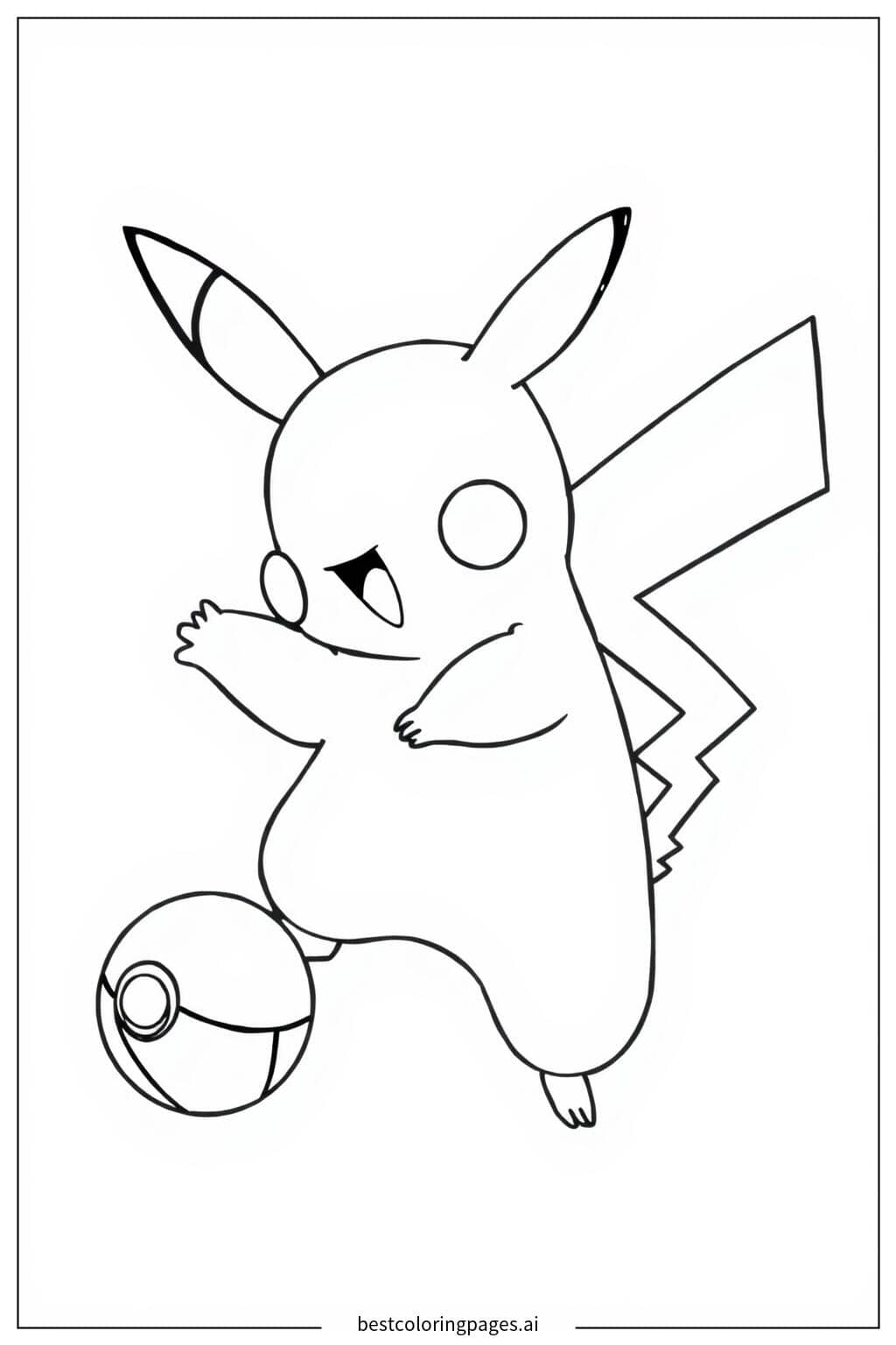 Gambar Mewarnai Pikachu bermain dengan bola