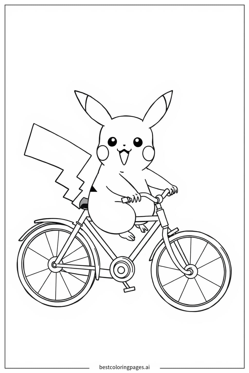 Gambar Mewarnai Pikachu Mengendarai Sepeda Kecil