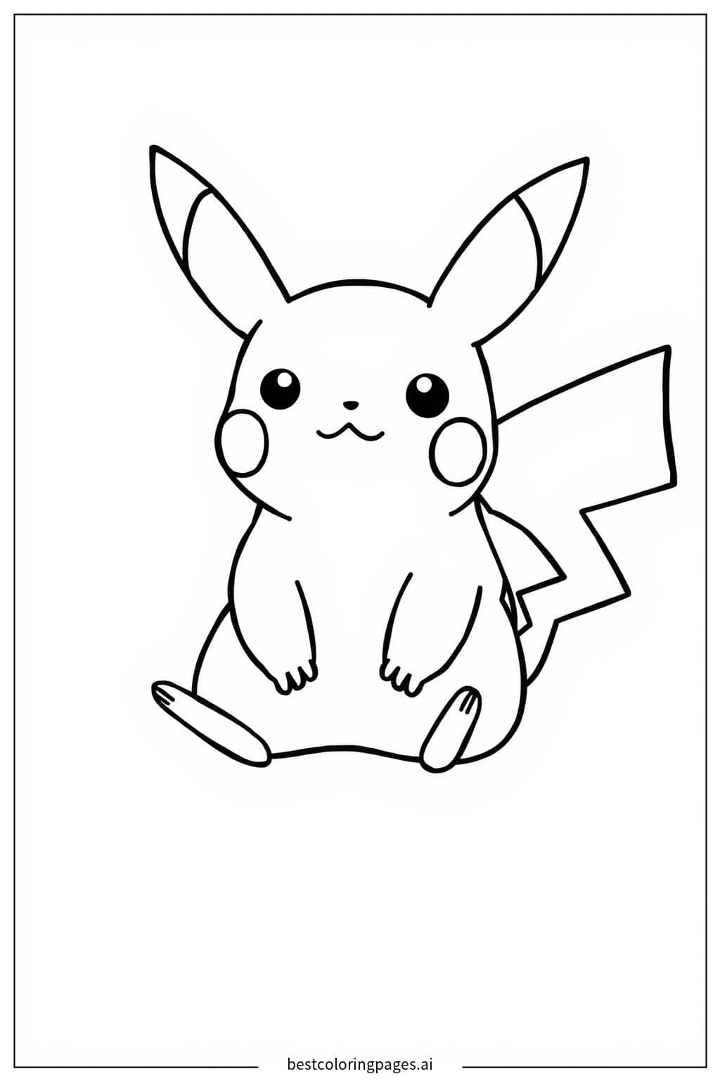 Gambar Mewarnai Pikachu Duduk dengan Tenang