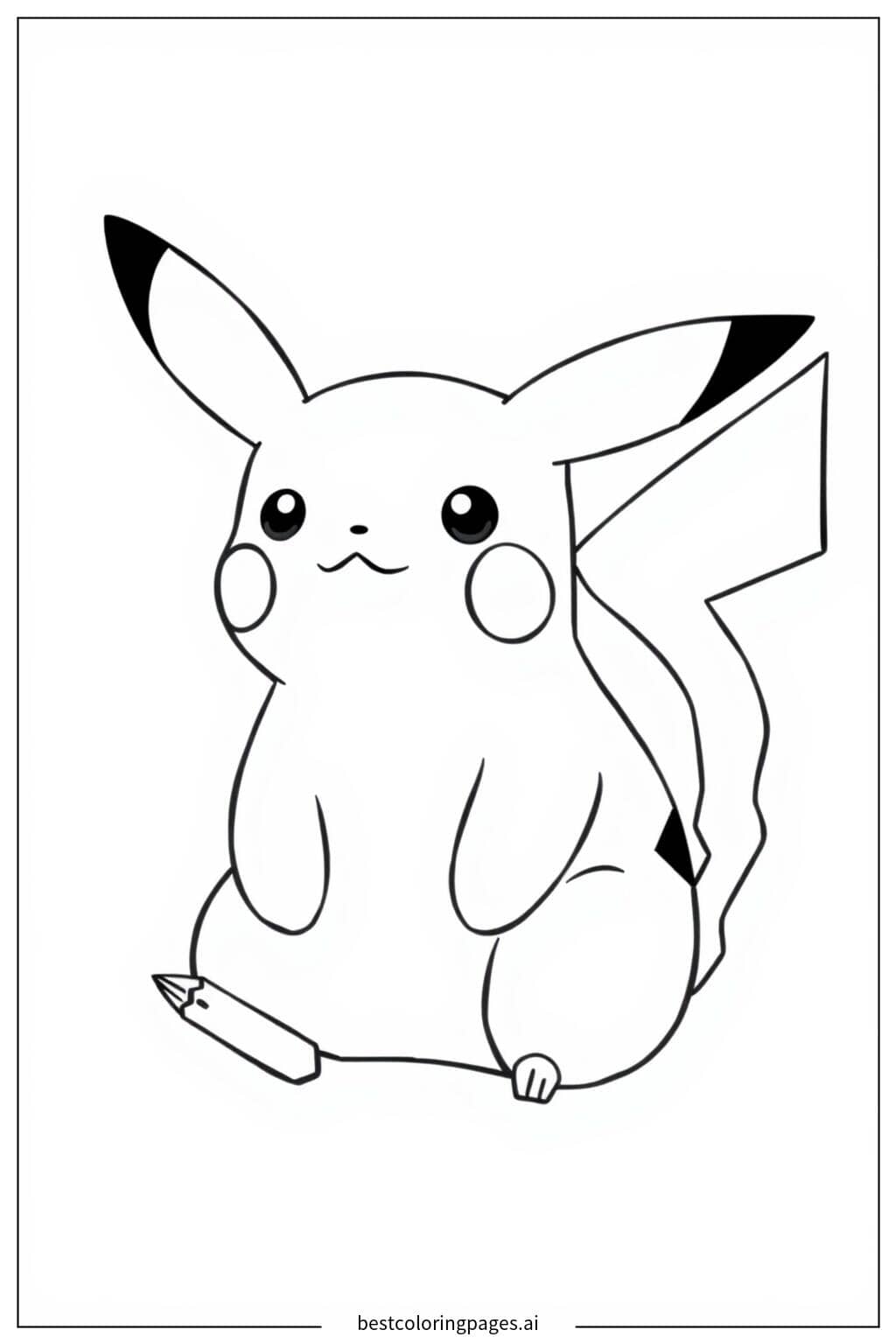 Gambar Mewarnai Pikachu Duduk dengan Tenang