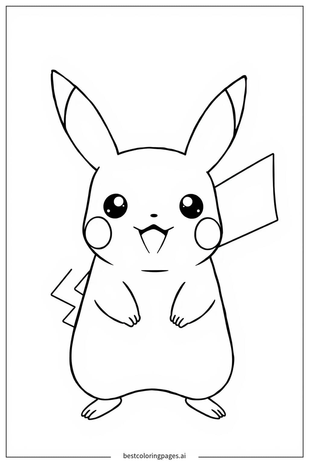 Gambar Mewarnai Pikachu Berdiri dengan Gembira