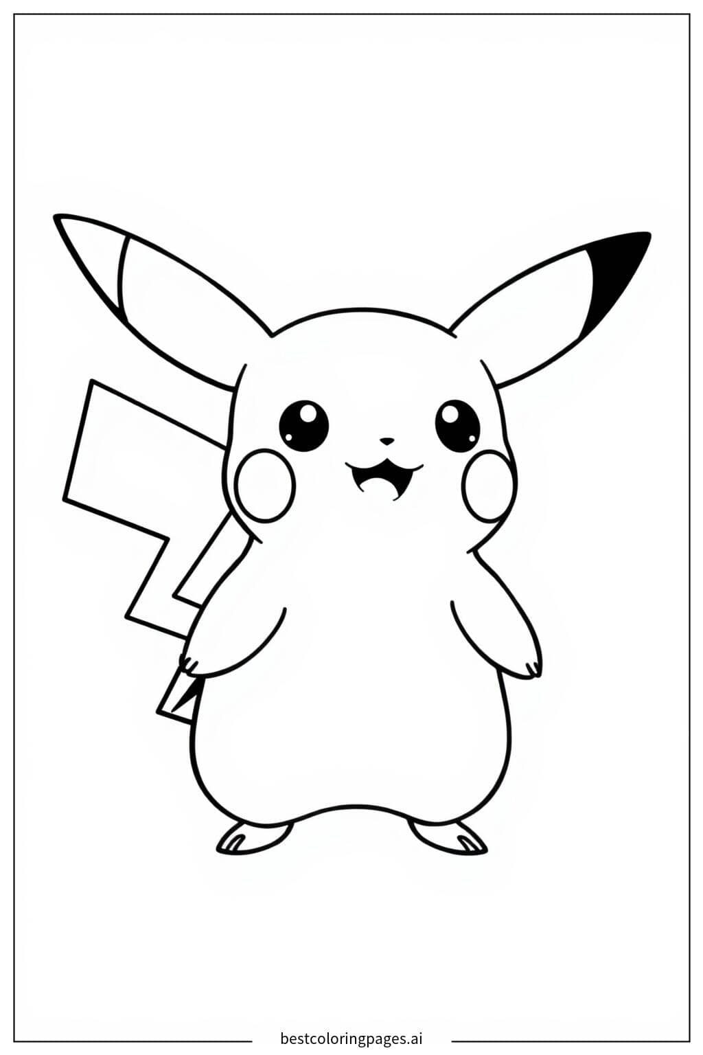 Gambar Mewarnai Pikachu berdiri dengan senyuman