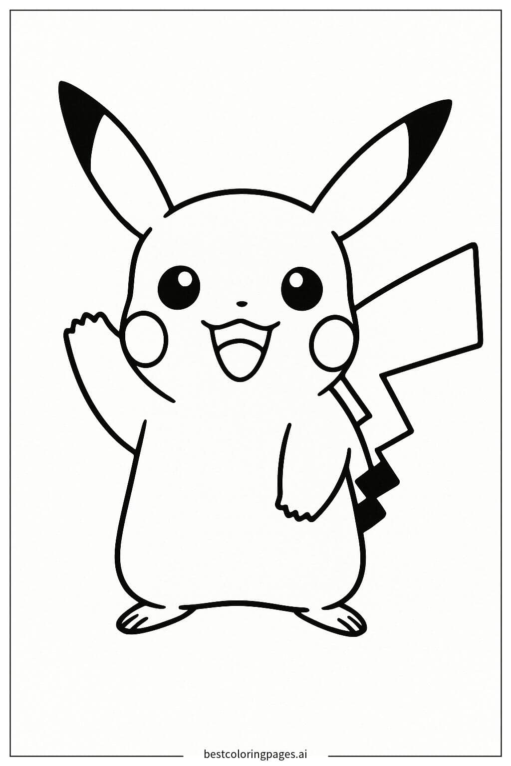 Cheerful Pikachu Waving Hello Coloring Page