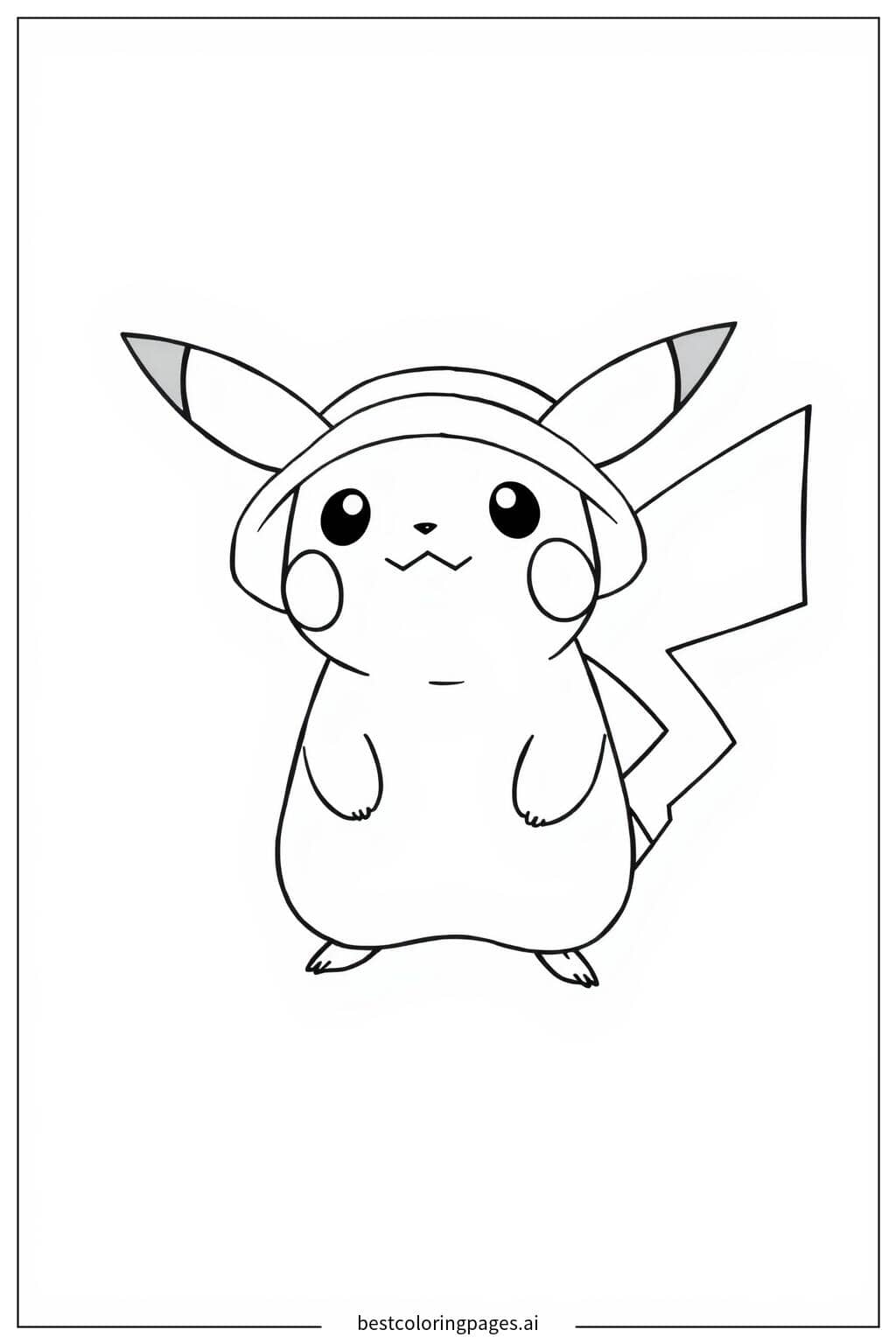 Gambar Mewarnai Pikachu mengenakan topi lucu