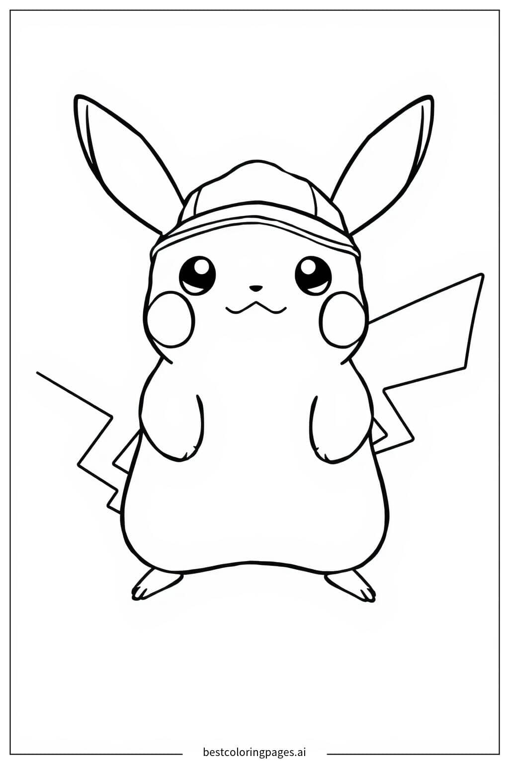 Gambar Mewarnai Pikachu Mengenakan Topi