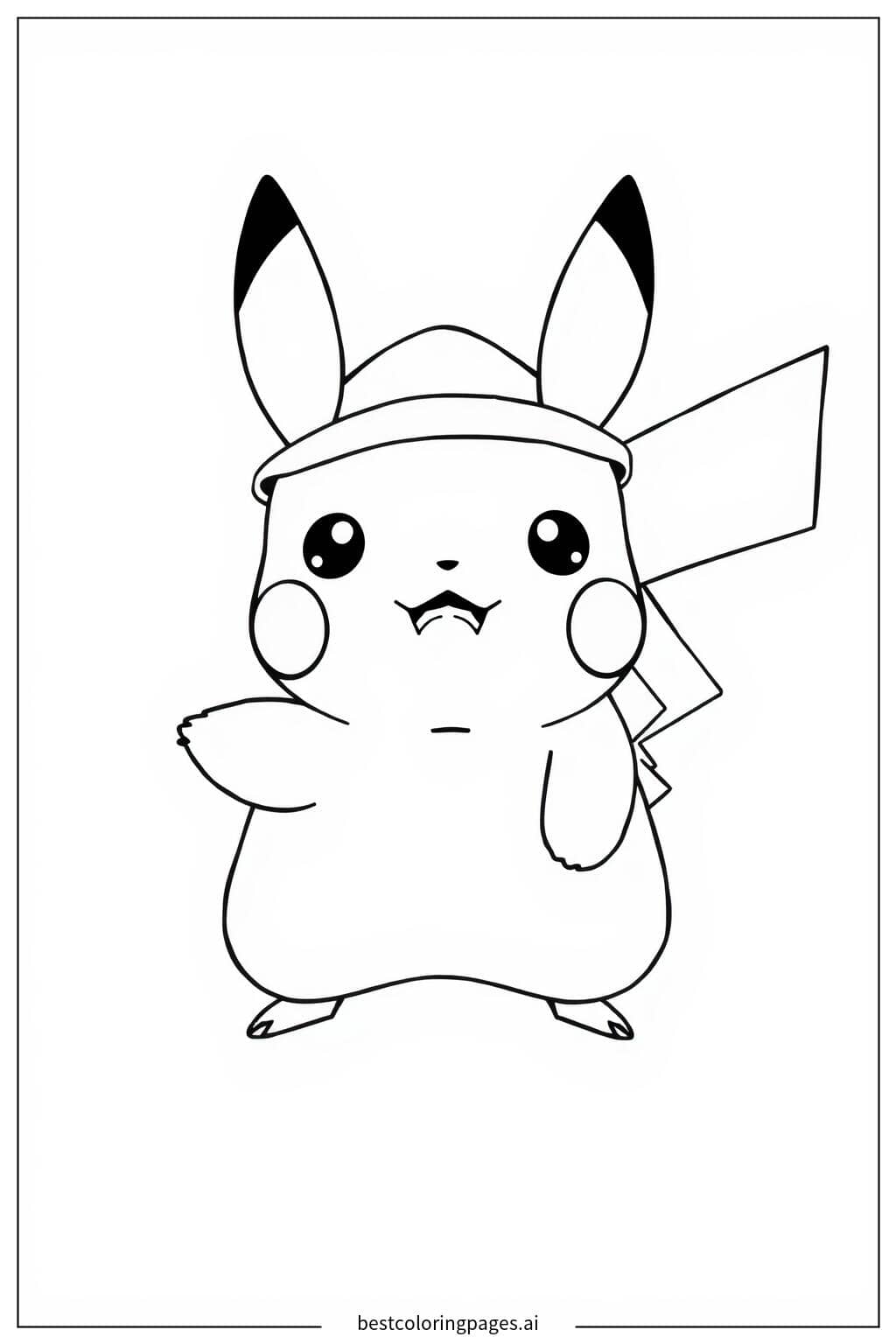 Gambar Mewarnai Pikachu memakai topi kecil