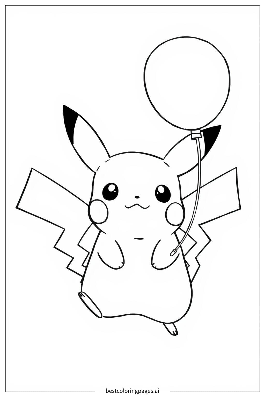 Gambar Mewarnai Pikachu dengan Balon