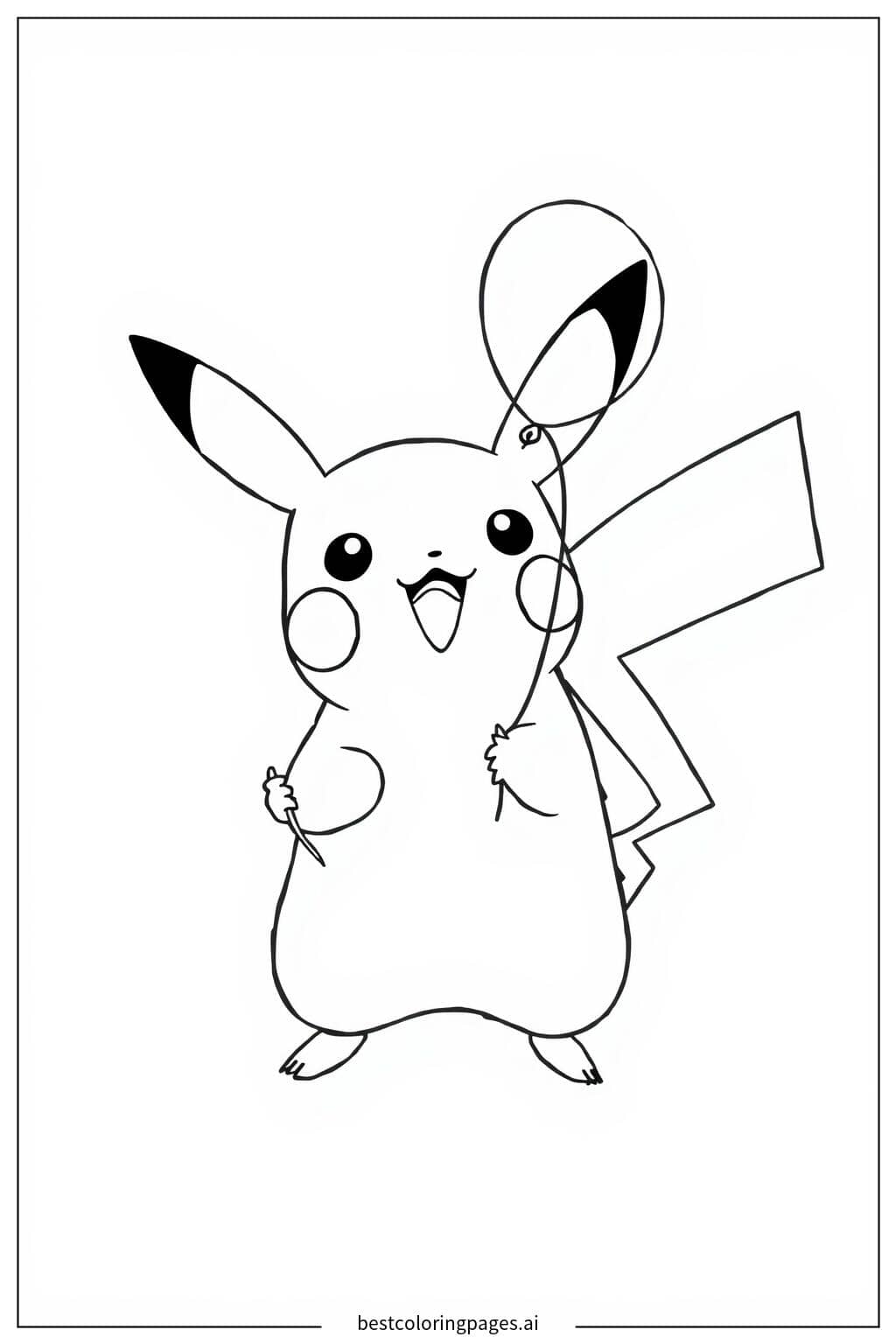 Gambar Mewarnai Pikachu dengan Balon Ulang Tahun