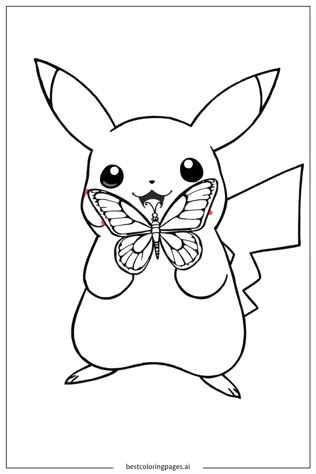 Gambar Mewarnai Pikachu dengan Kupu-Kupu