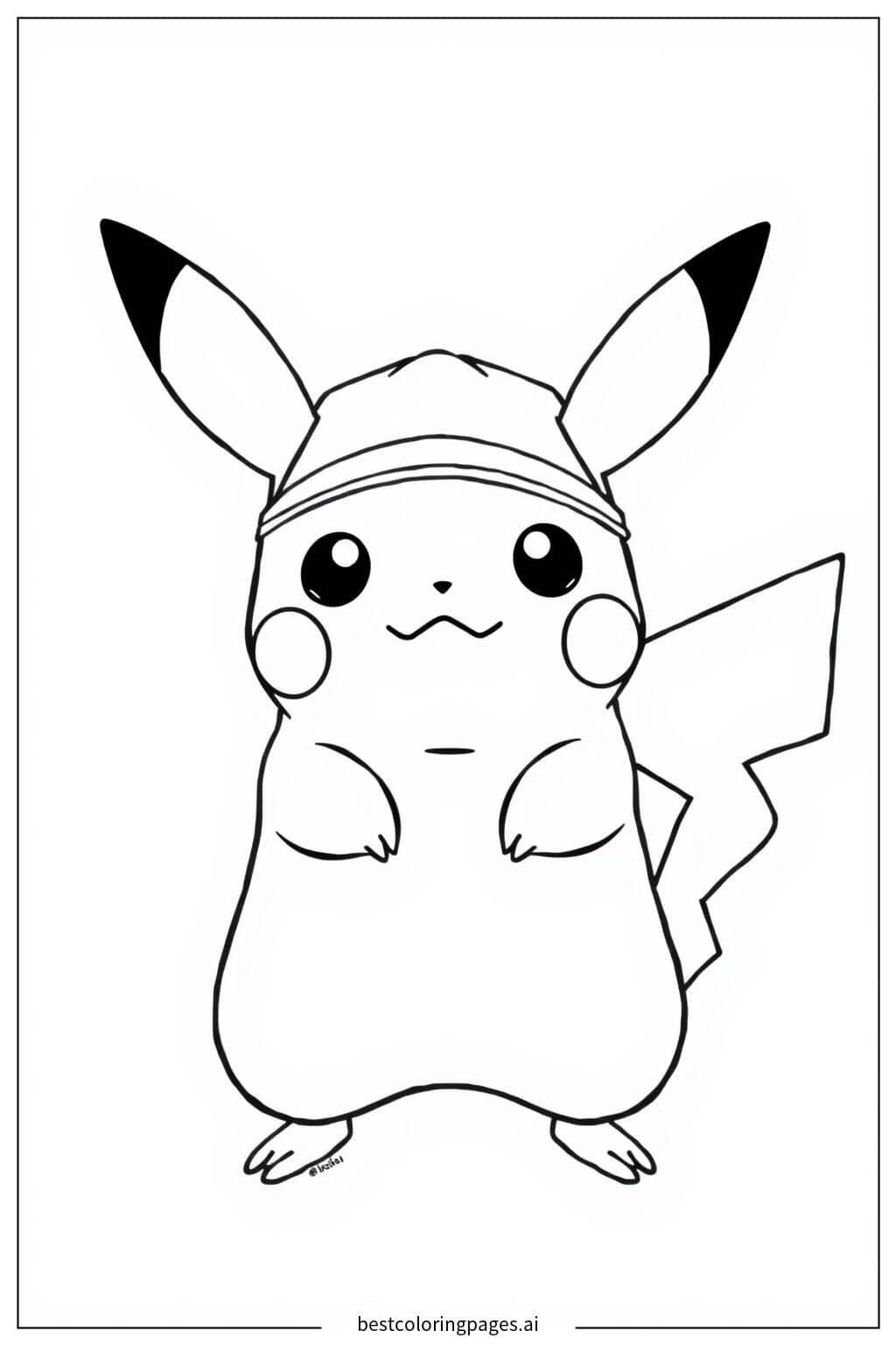 Gambar Mewarnai Pikachu dengan Topi