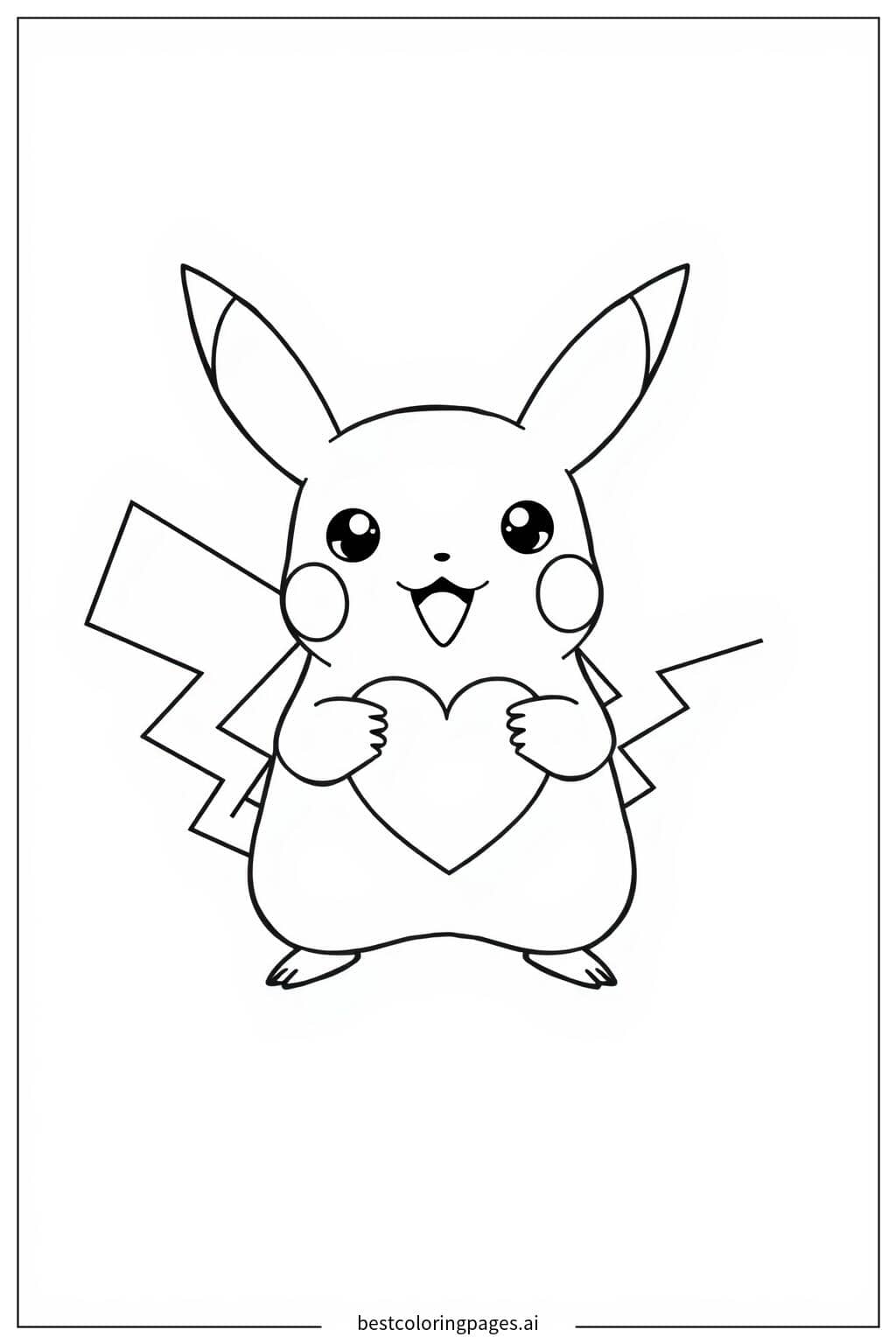 Gambar Mewarnai Pikachu dengan Bentuk Hati