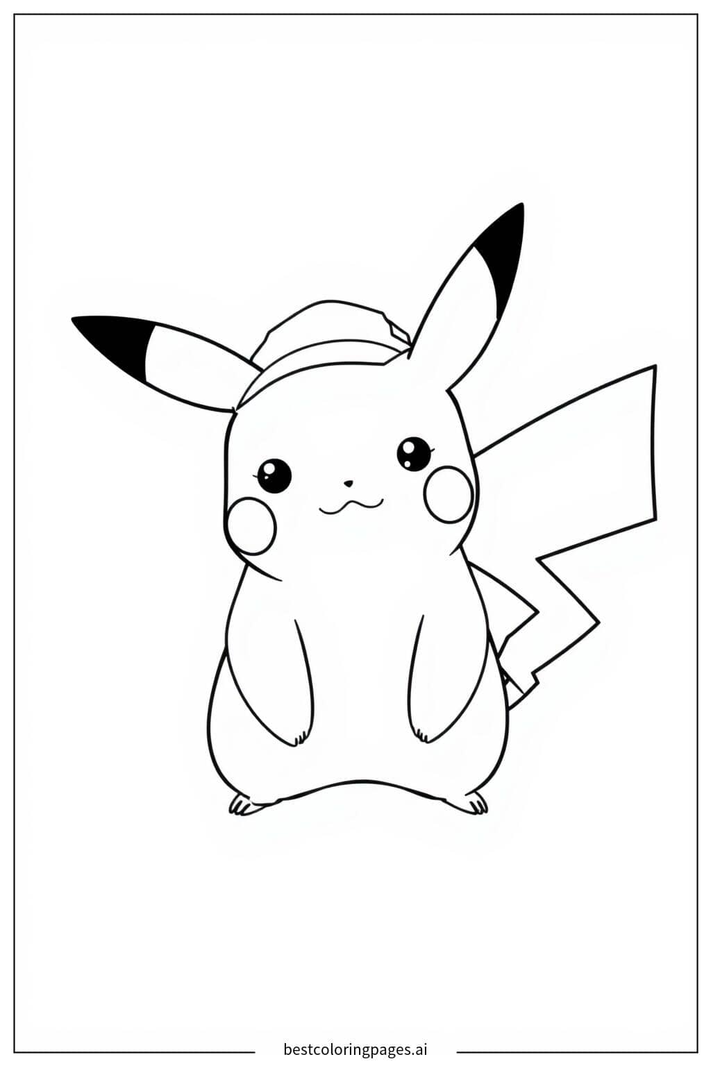 Gambar Mewarnai Pikachu dengan Topi Sederhana