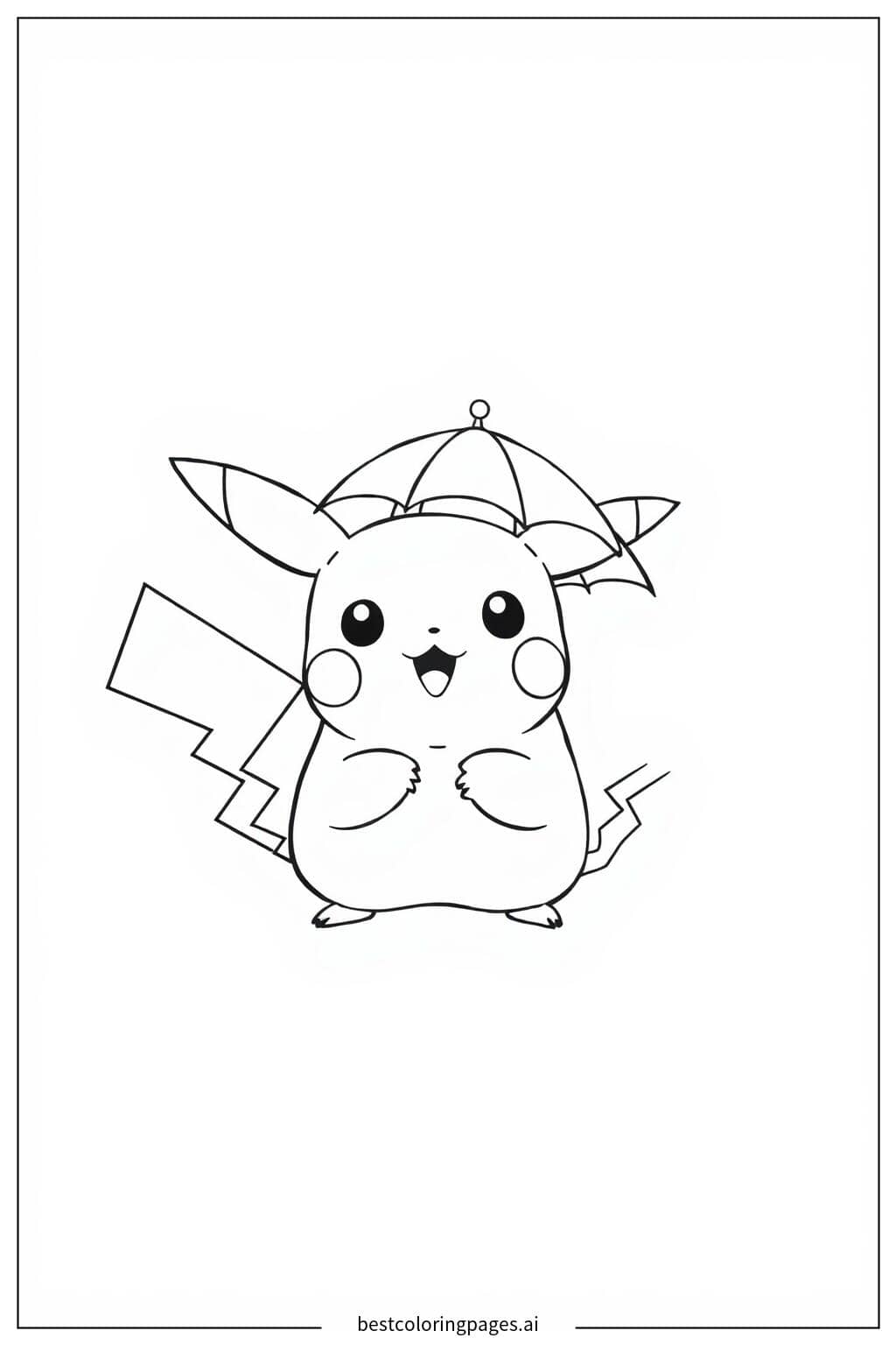 Gambar Mewarnai Pikachu dengan Payung Kecil