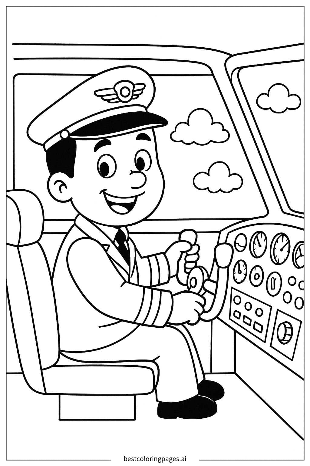 Desenhos de Piloto na Cabine com Controles para Colorir