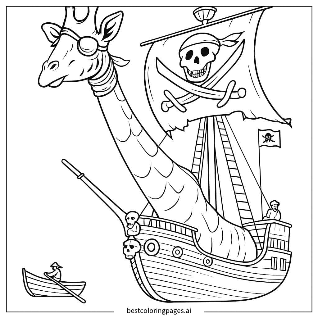 Disegni di Nave Pirata Giraffa da Colorare