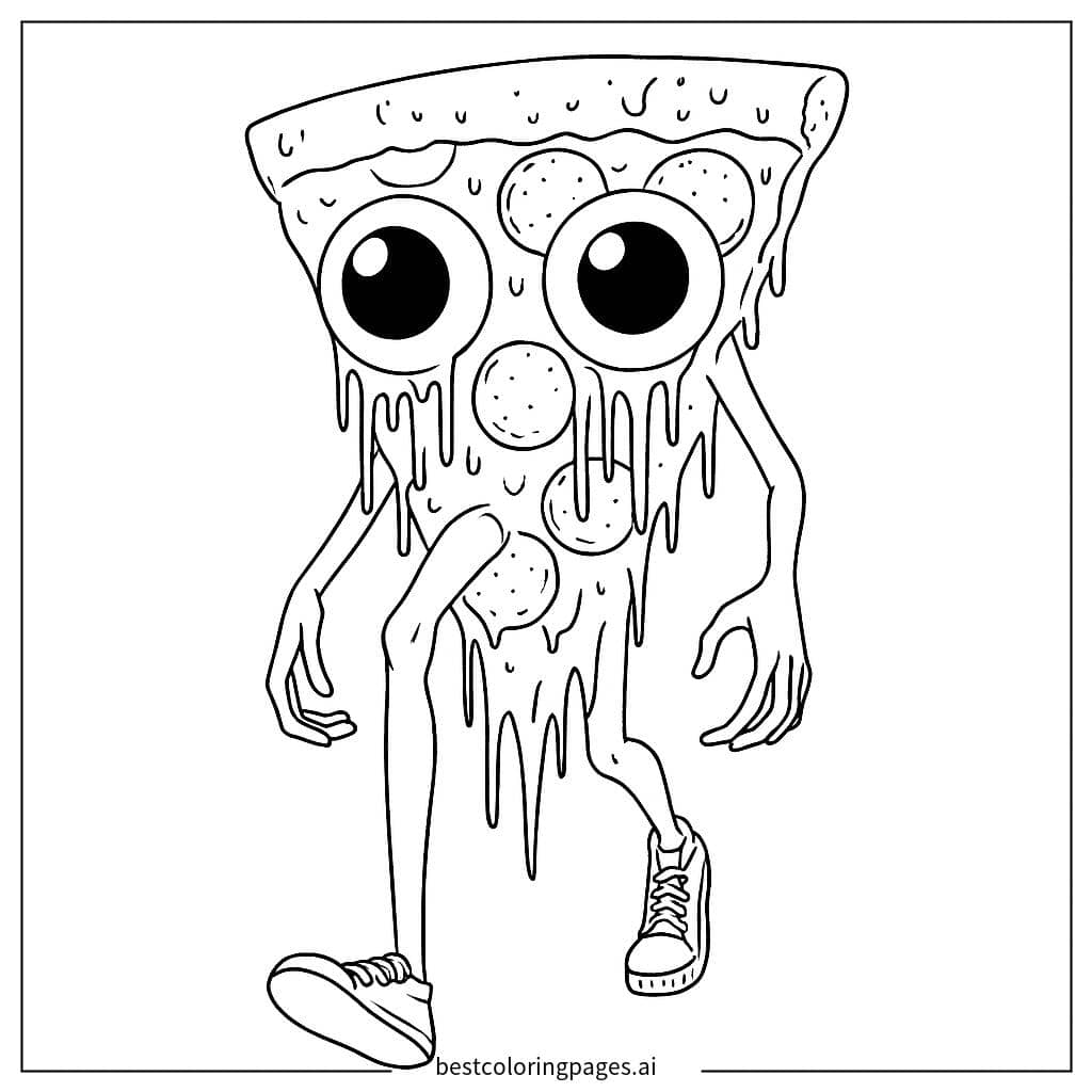 Disegni di Fetta di Pizza che Cammina da Colorare