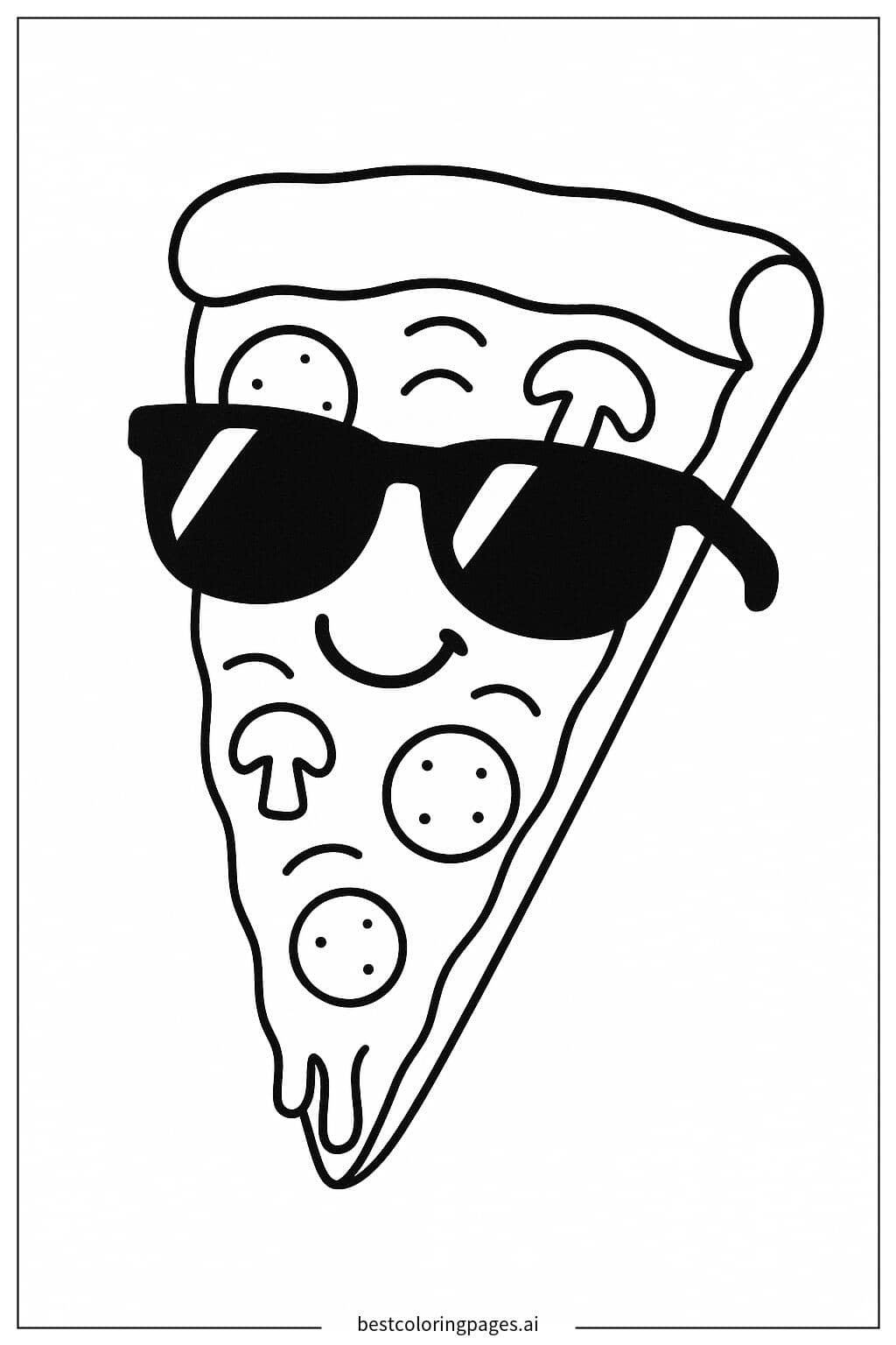 Disegni di Fetta di Pizza con Occhiali da Sole da Colorare