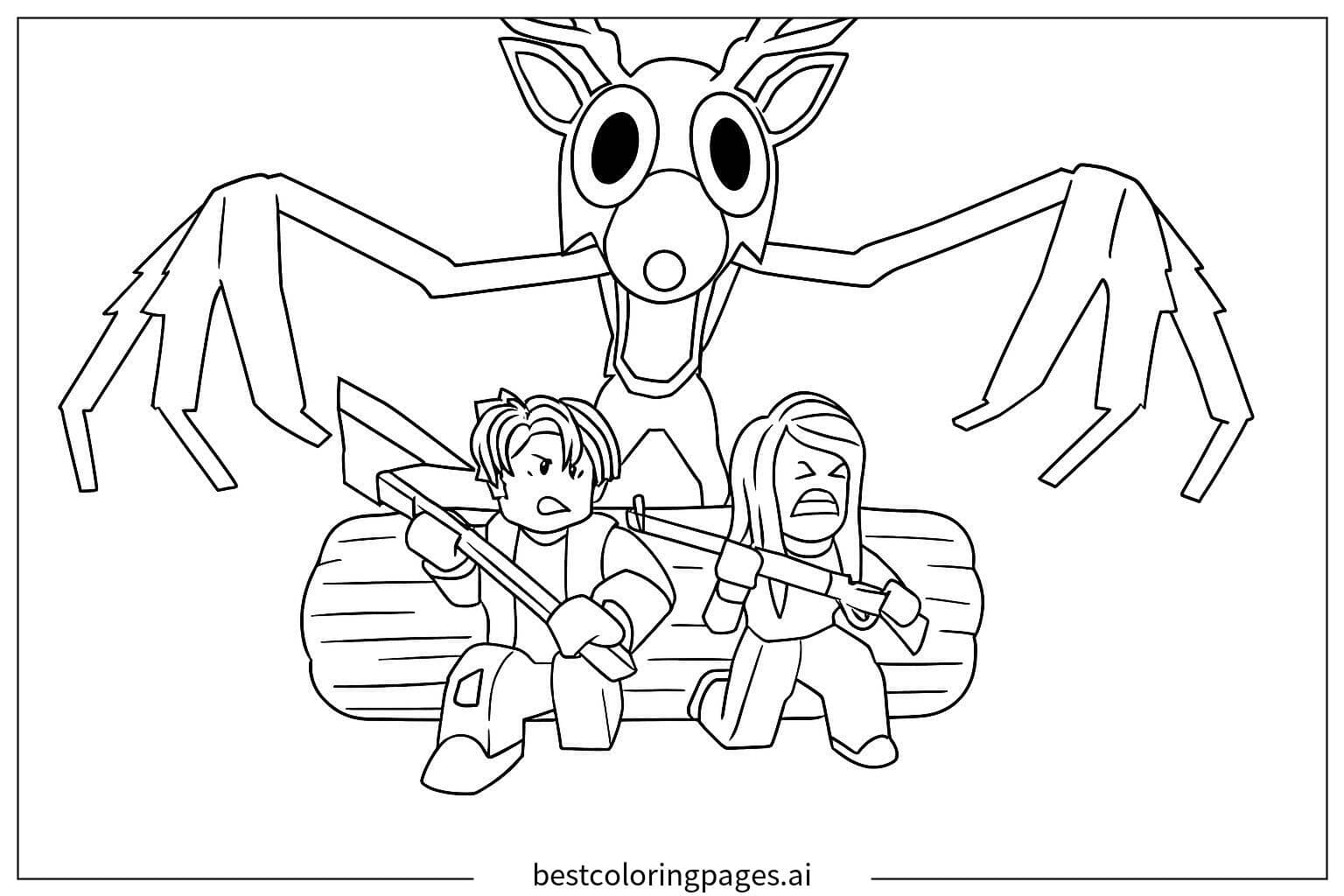 Desenhos de Jogadores Lutando Contra o Monstro da Floresta para Colorir