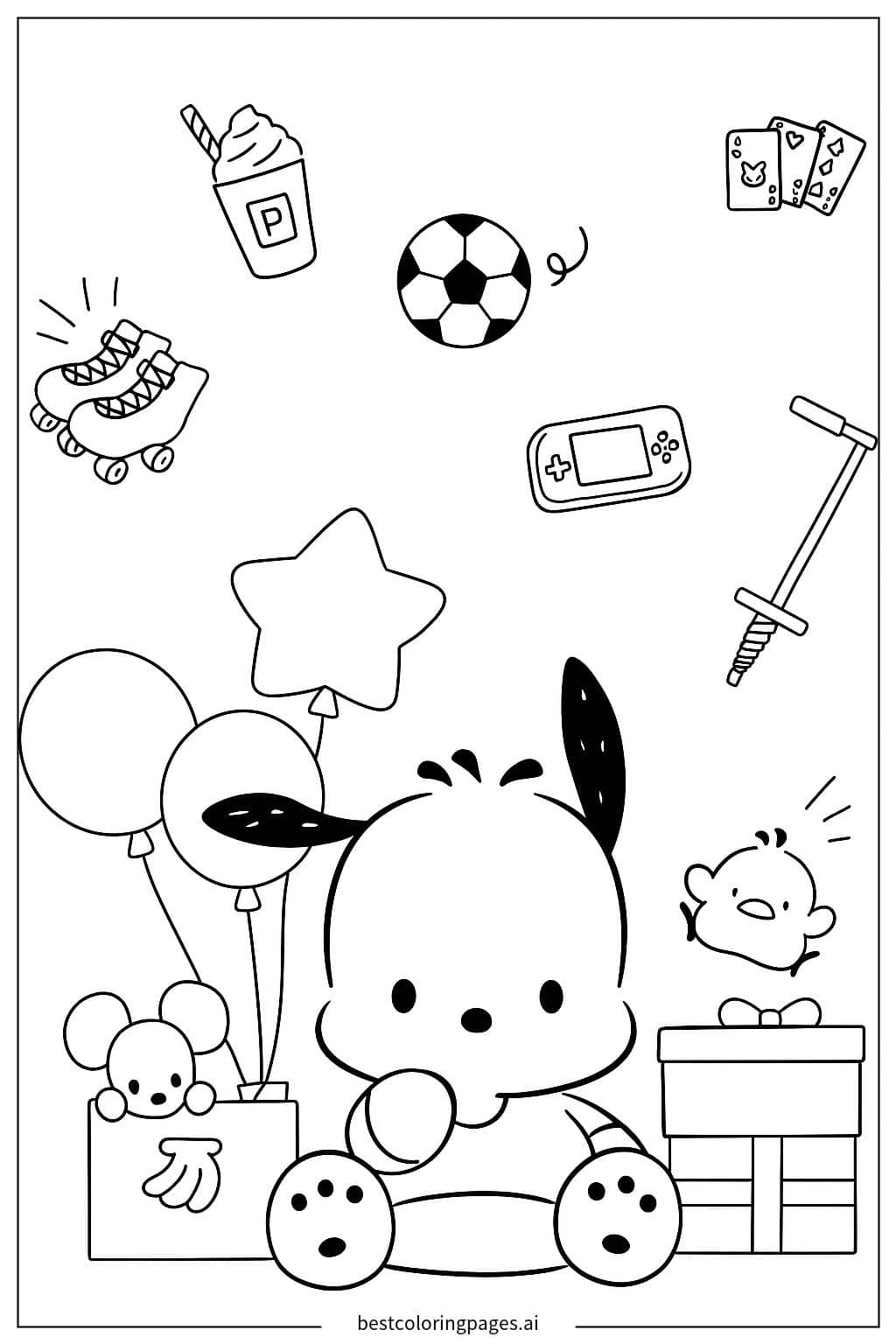 Pochacco's Fun-Filled Adventure Coloring Page Coloring Page