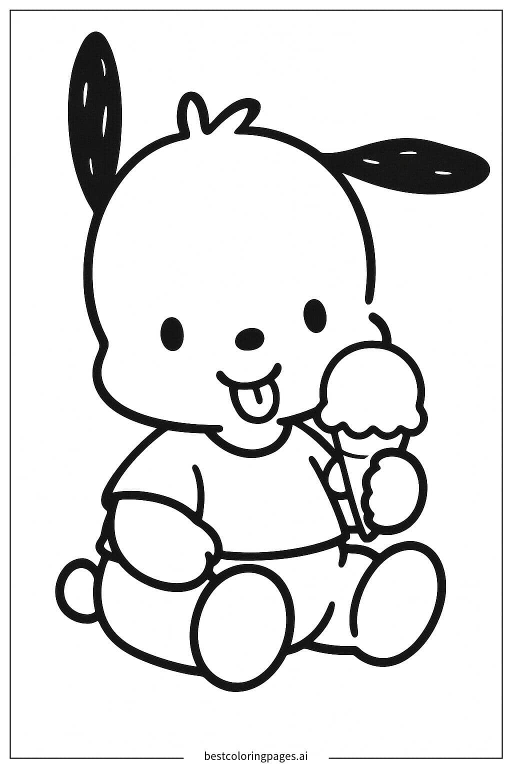 Dibujos de Pochacco disfrutando de un helado para Colorear