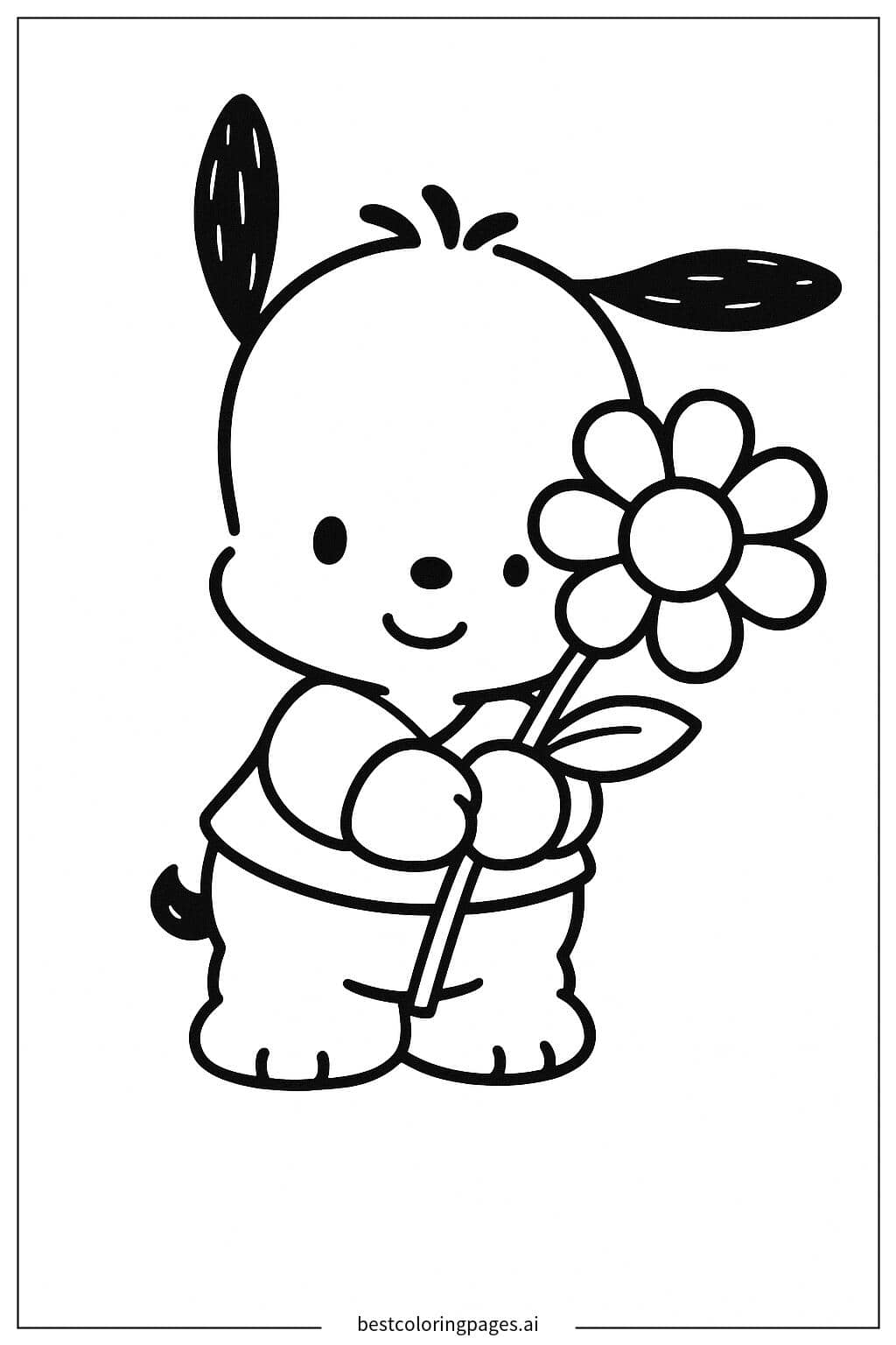 Pochacco Holding a Flower Coloring Page