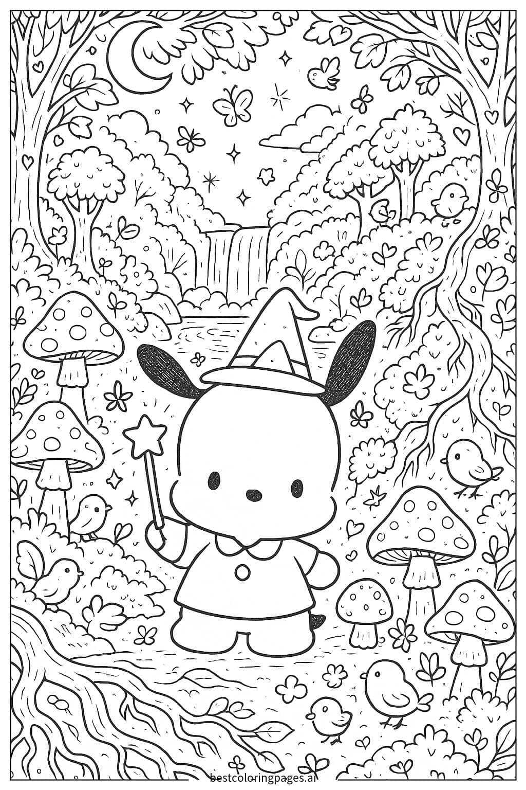Dibujos de Pochacco en un Bosque Mágico para Colorear