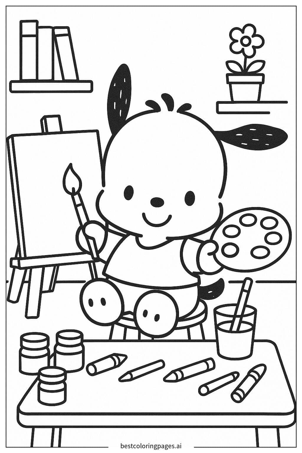 Dibujos de Pochacco pintando un cuadro colorido para Colorear