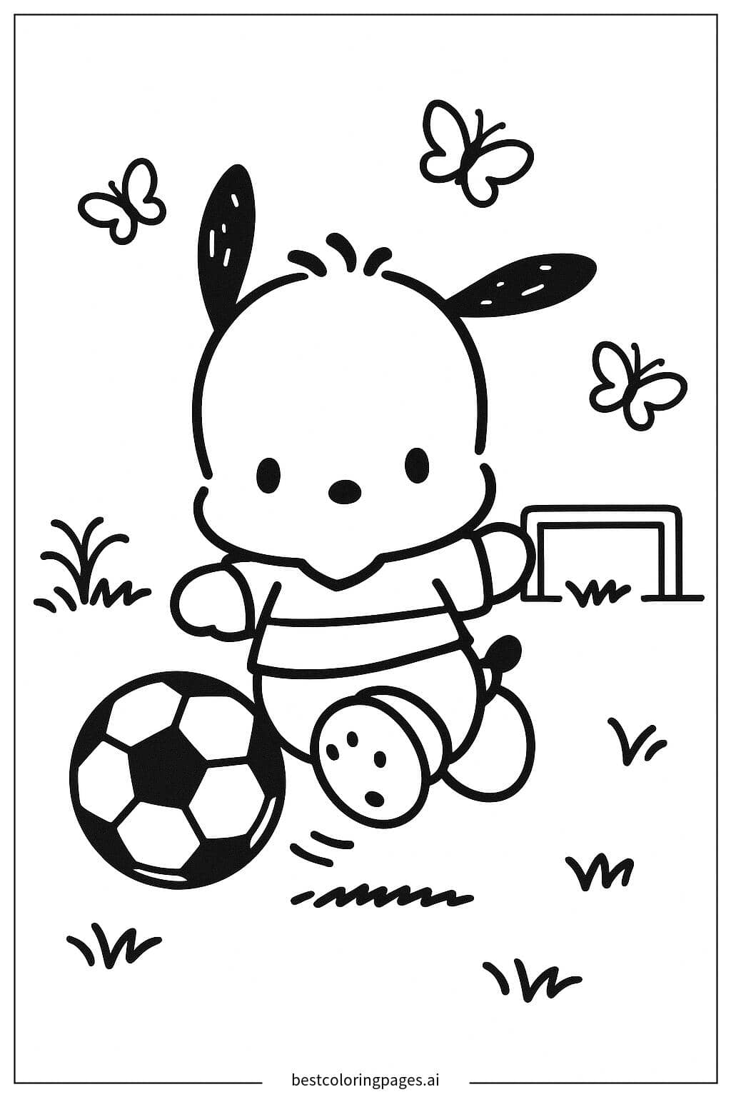 Dibujos de Pochacco Jugando al Fútbol para Colorear