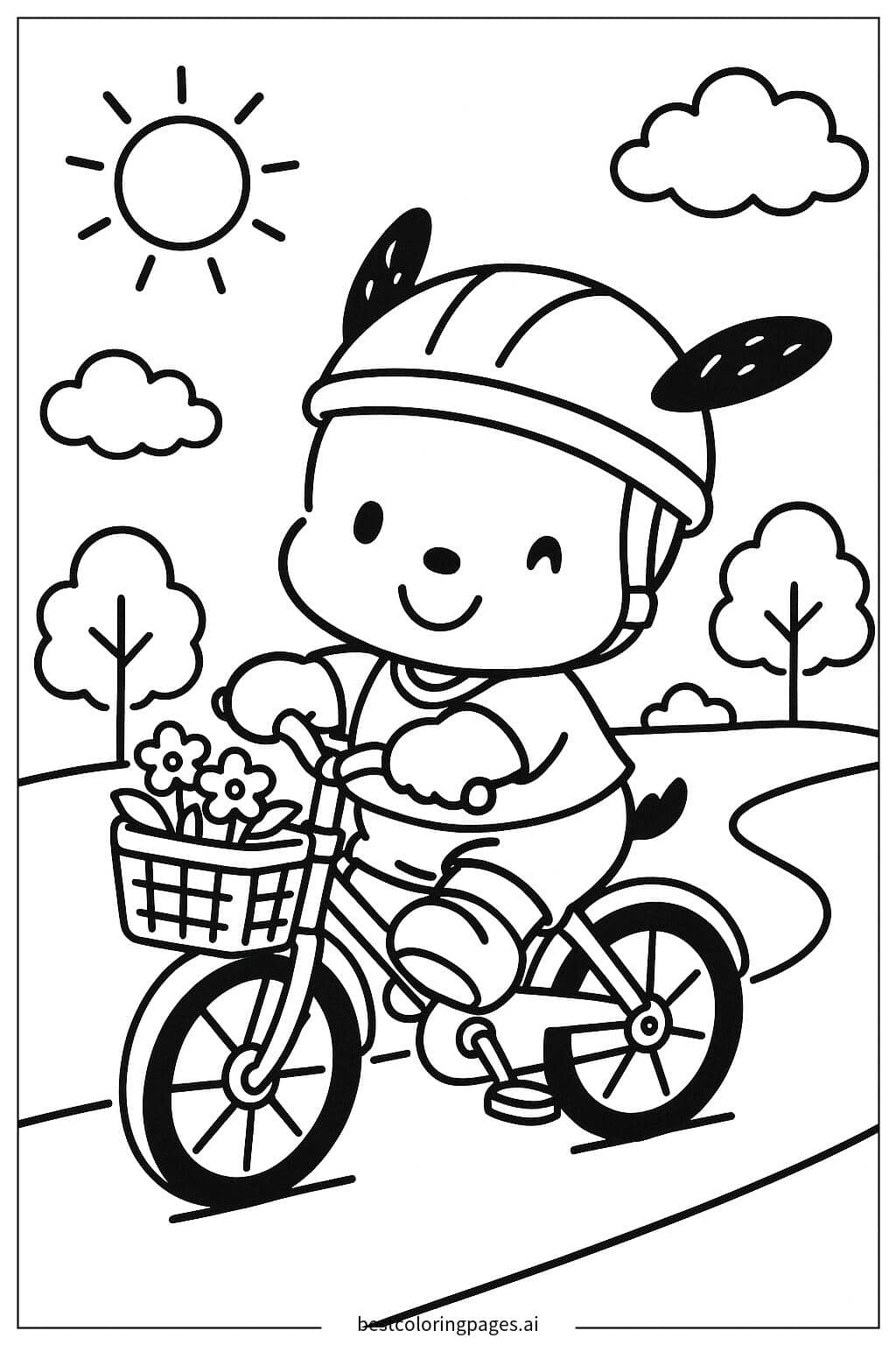 Dibujos de Pochacco montando en bicicleta para Colorear